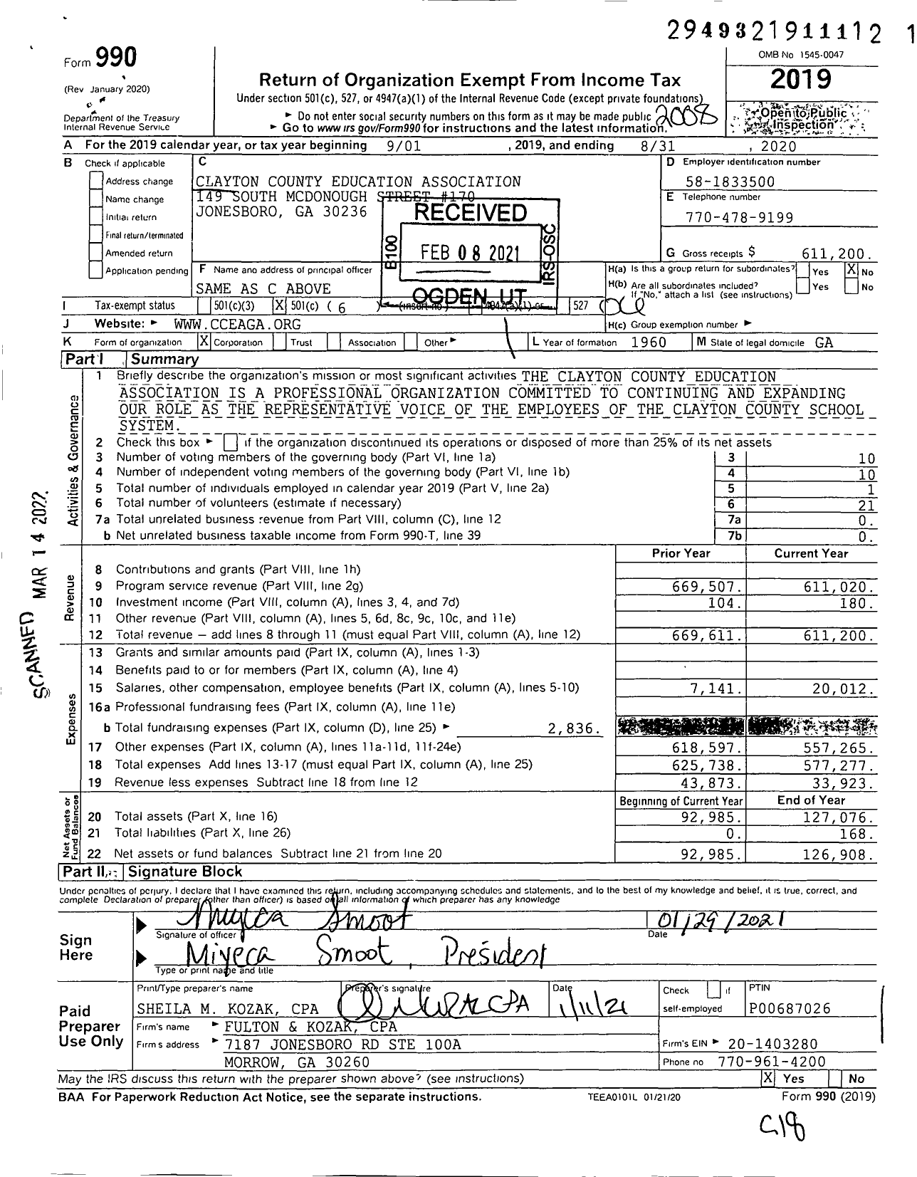 Image of first page of 2019 Form 990O for Clayton County Education Association