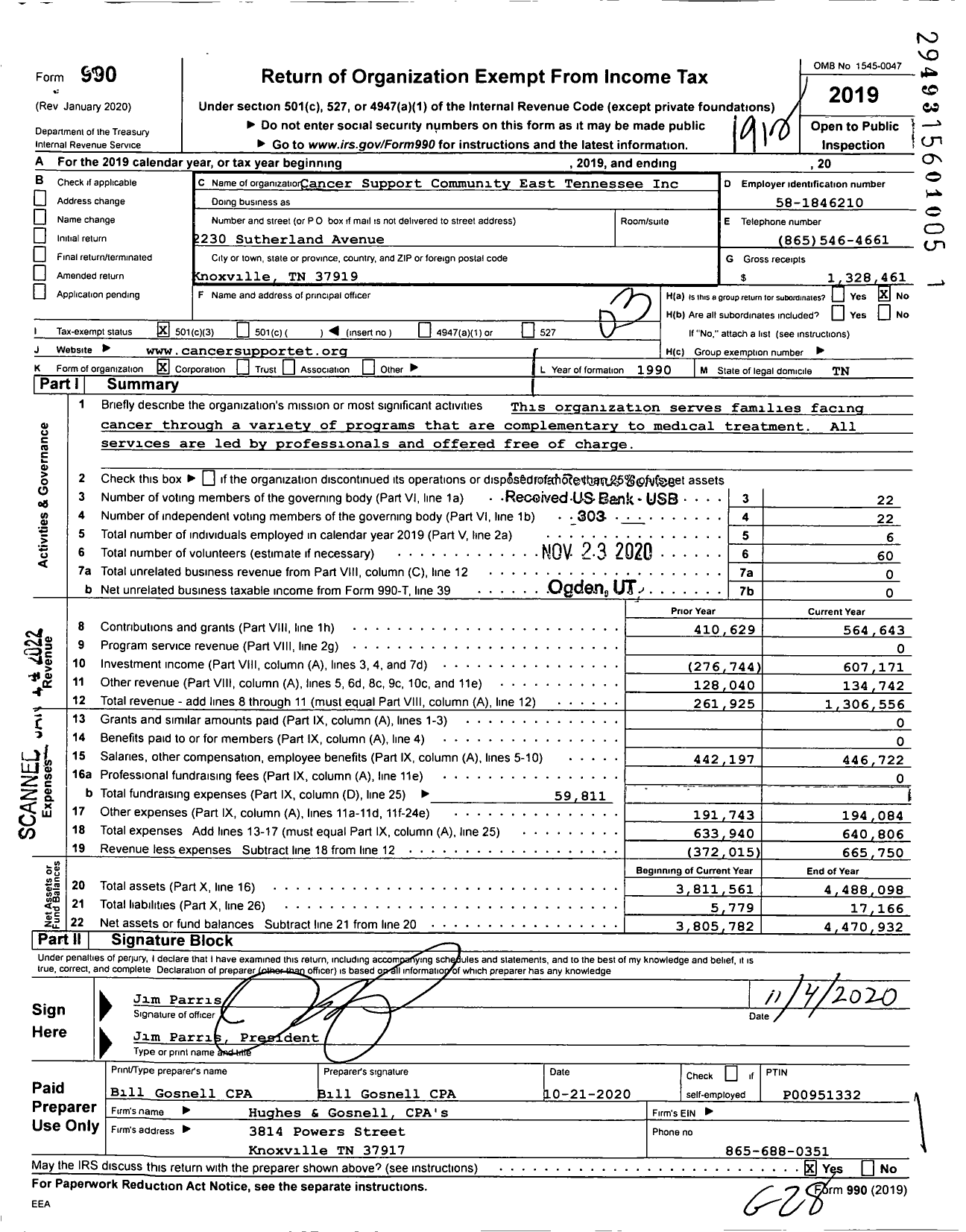 Image of first page of 2019 Form 990 for Cancer Support Community East Tennessee