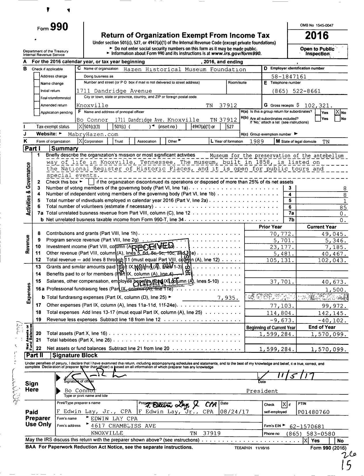 Image of first page of 2016 Form 990 for Hazen Historical Museum Foundation