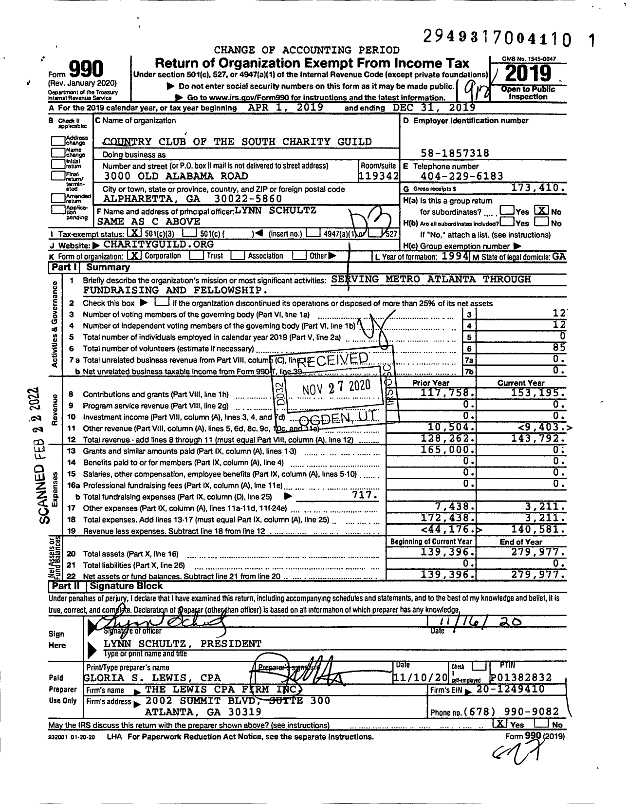 Image of first page of 2019 Form 990 for Country Club of the South Charity Guild