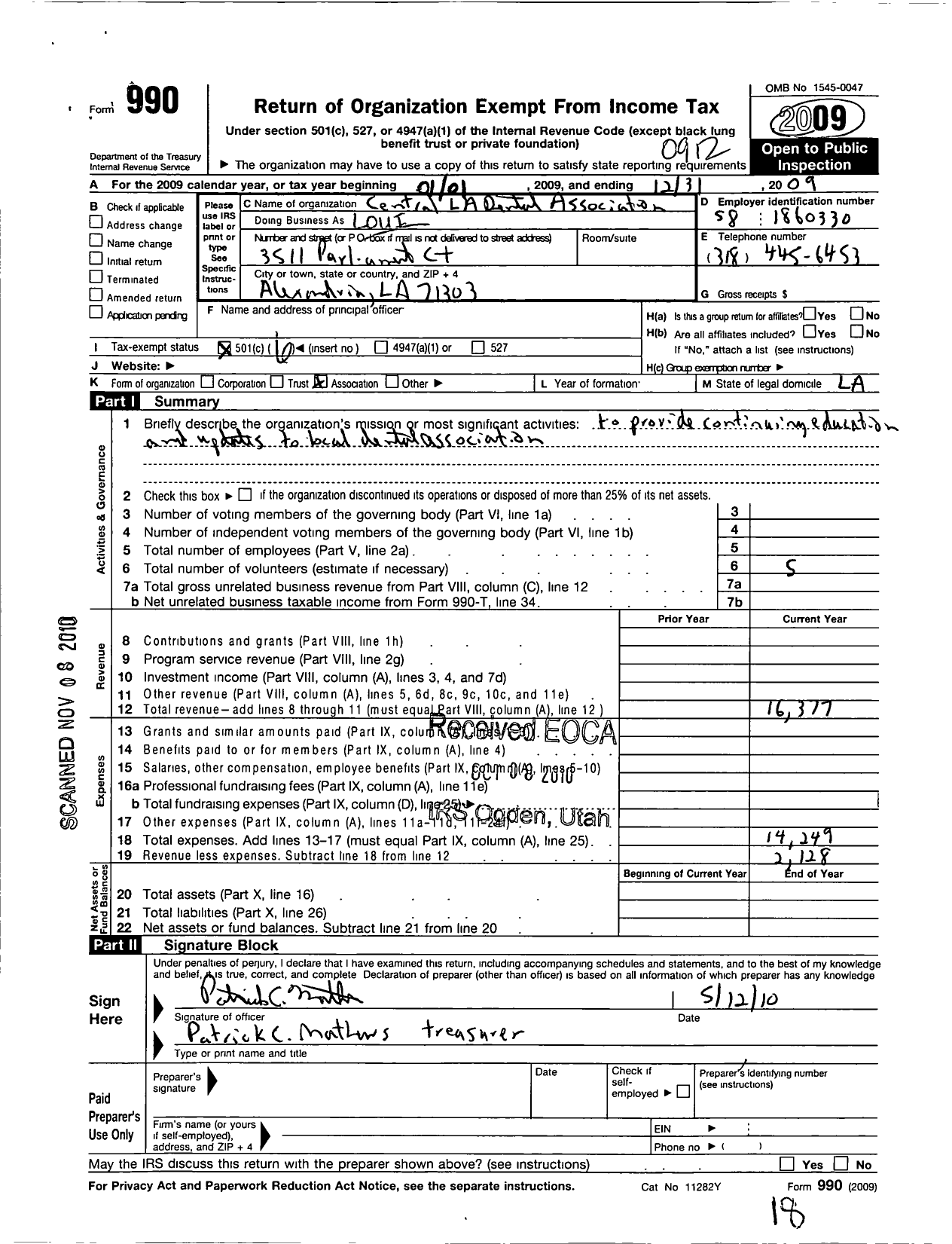 Image of first page of 2009 Form 990O for Louisiana Dental Association