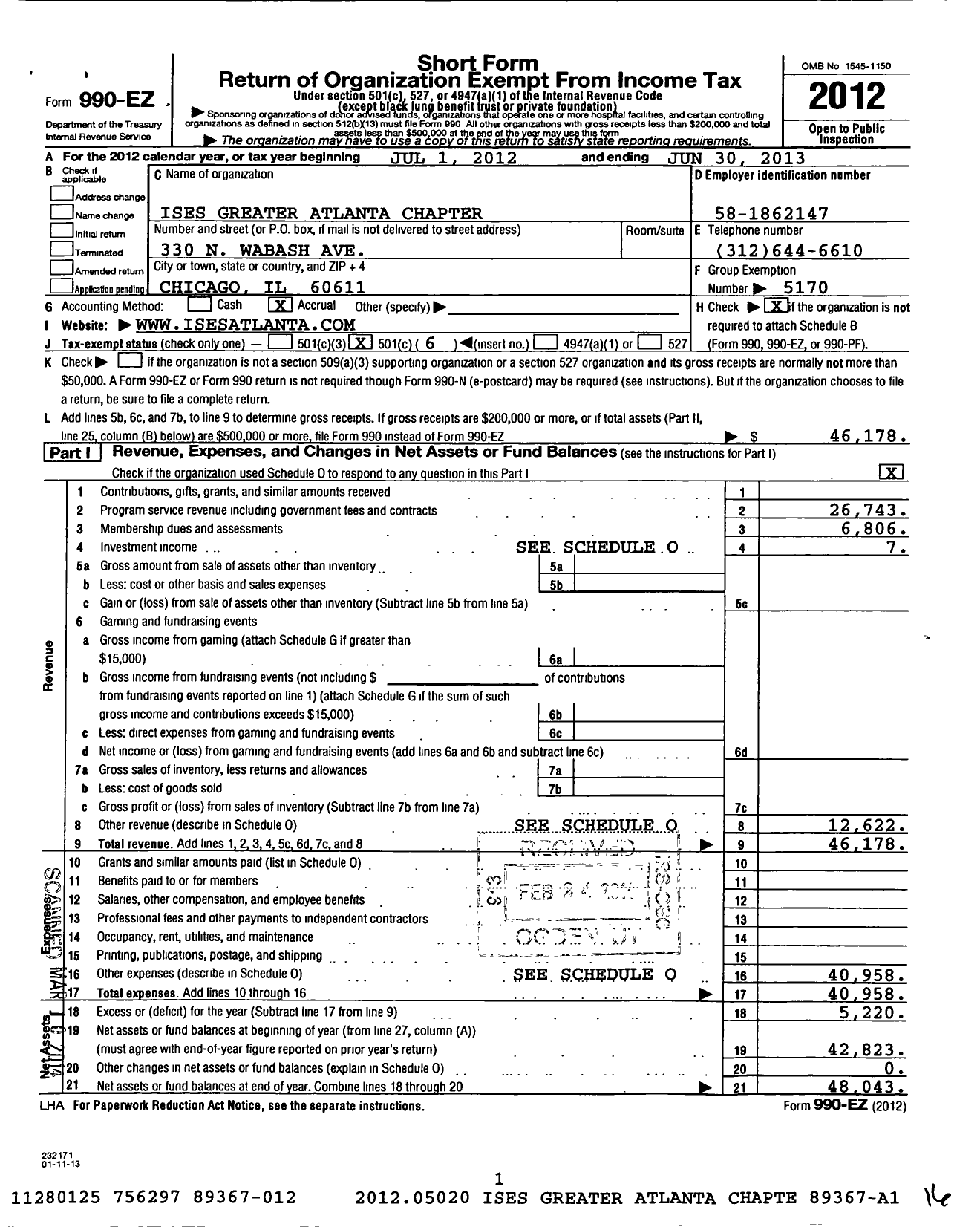 Image of first page of 2012 Form 990EO for International Live Events Association / Greater Atlanta Chapter Inc