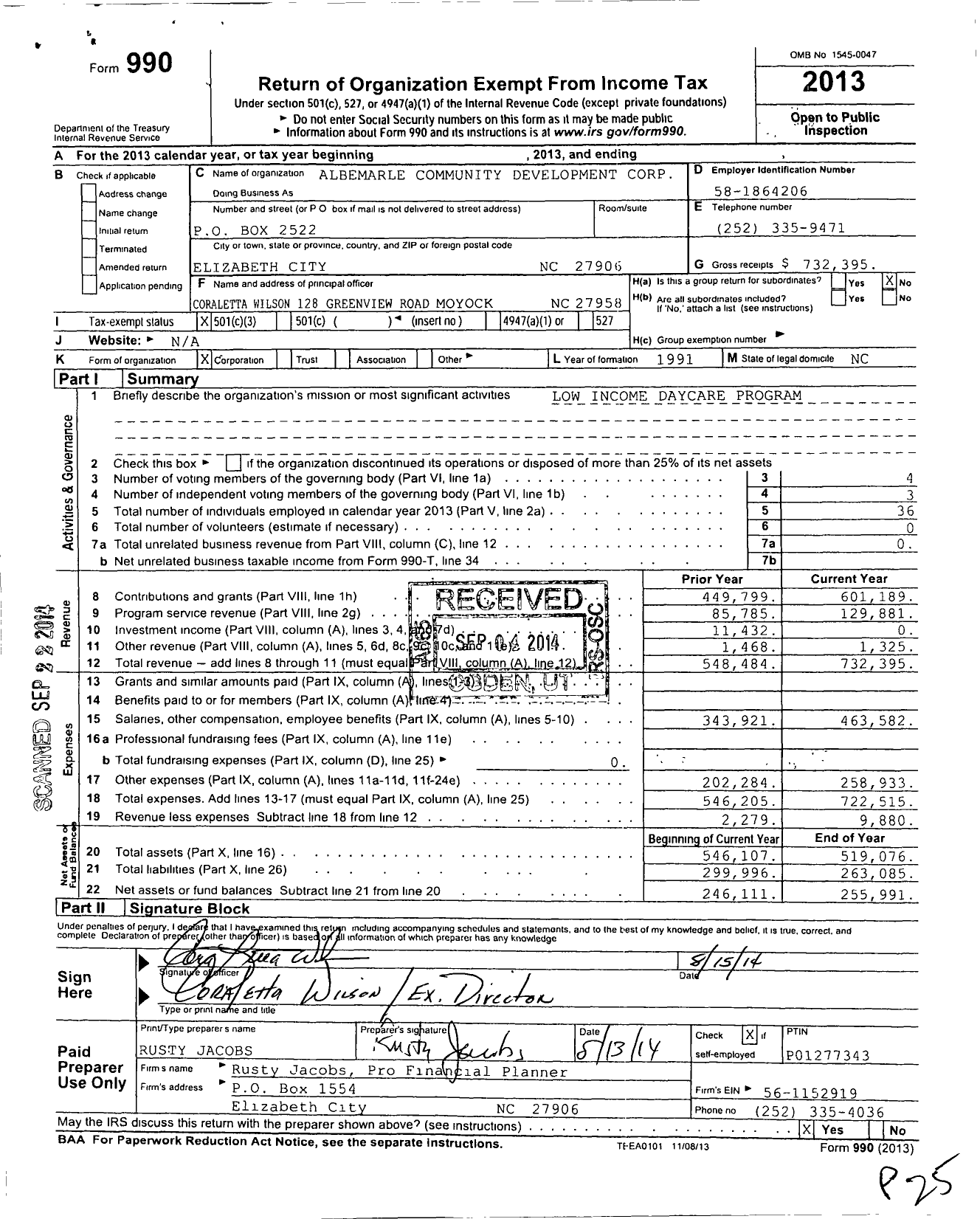 Image of first page of 2013 Form 990 for Albemarle Community Development Corporation