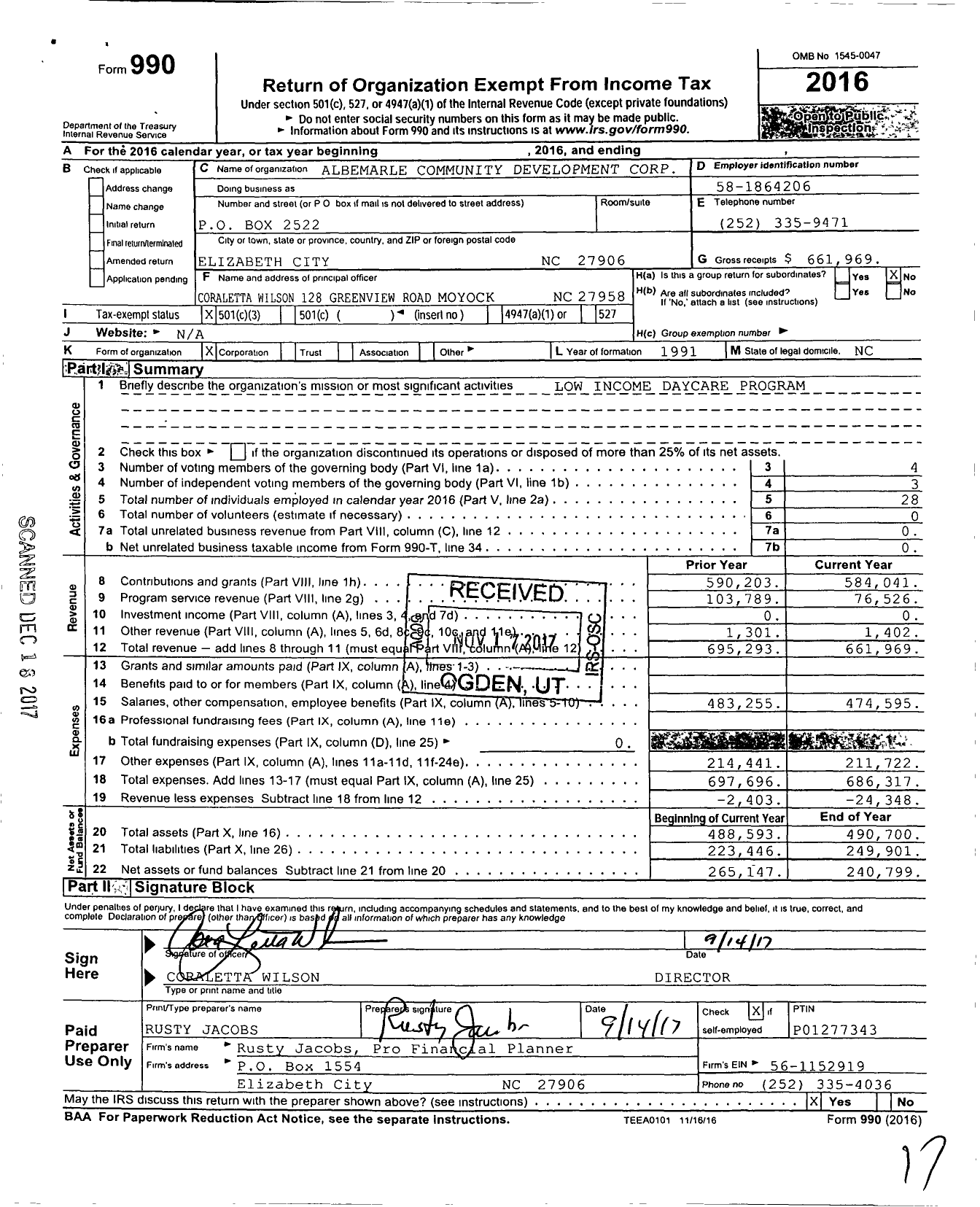 Image of first page of 2016 Form 990 for Albemarle Community Development Corporation