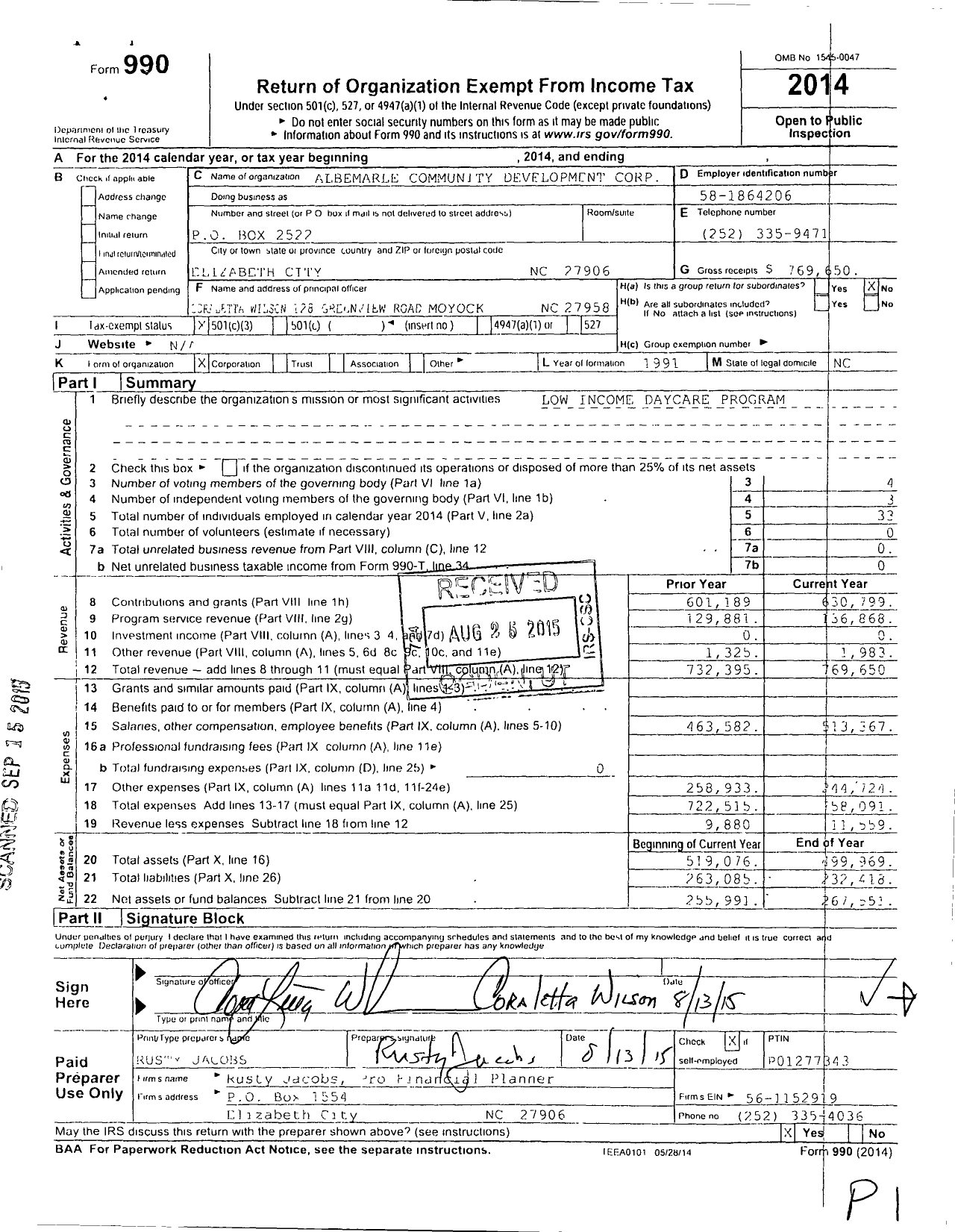 Image of first page of 2014 Form 990 for Albemarle Community Development Corporation