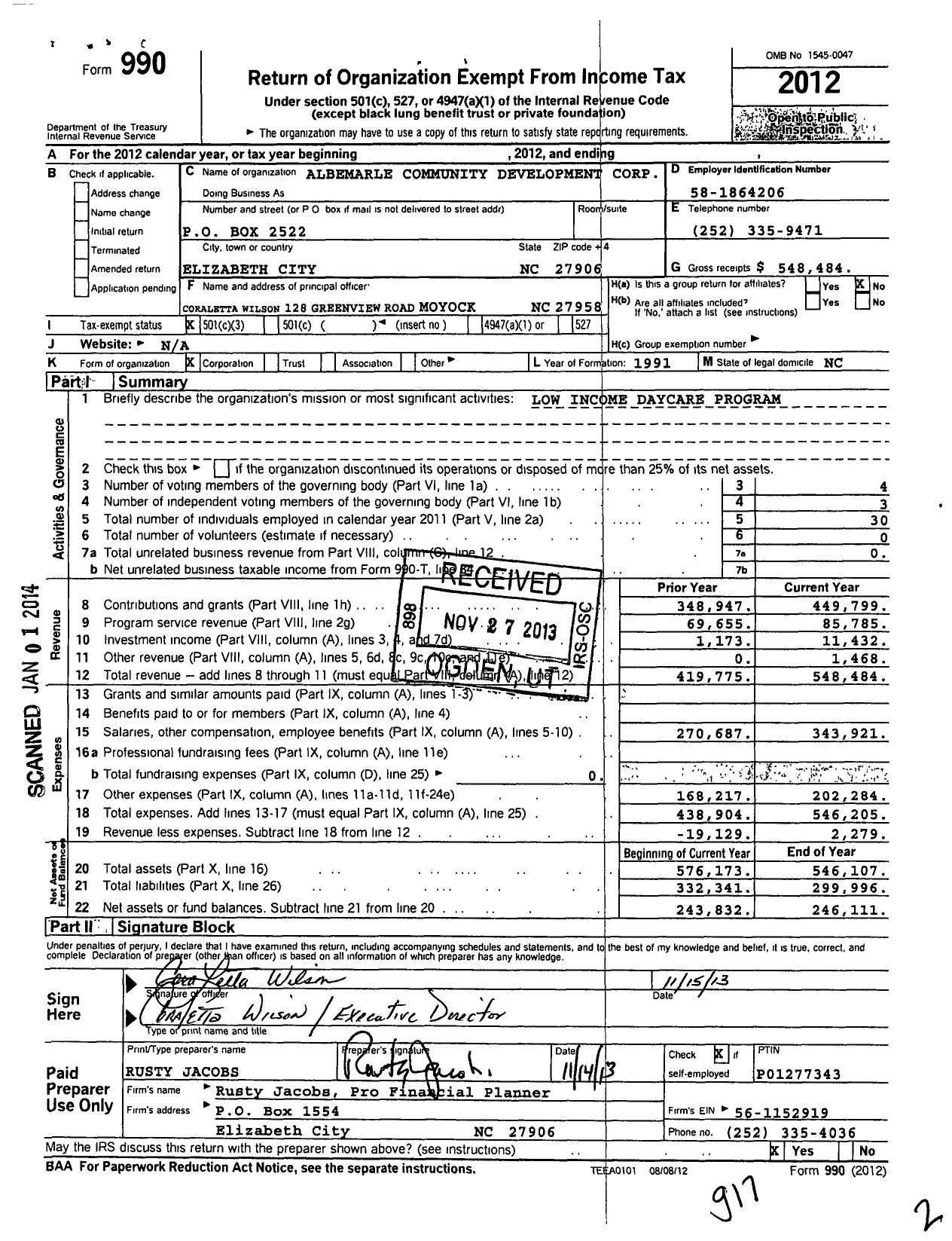 Image of first page of 2012 Form 990 for Albemarle Community Development Corporation