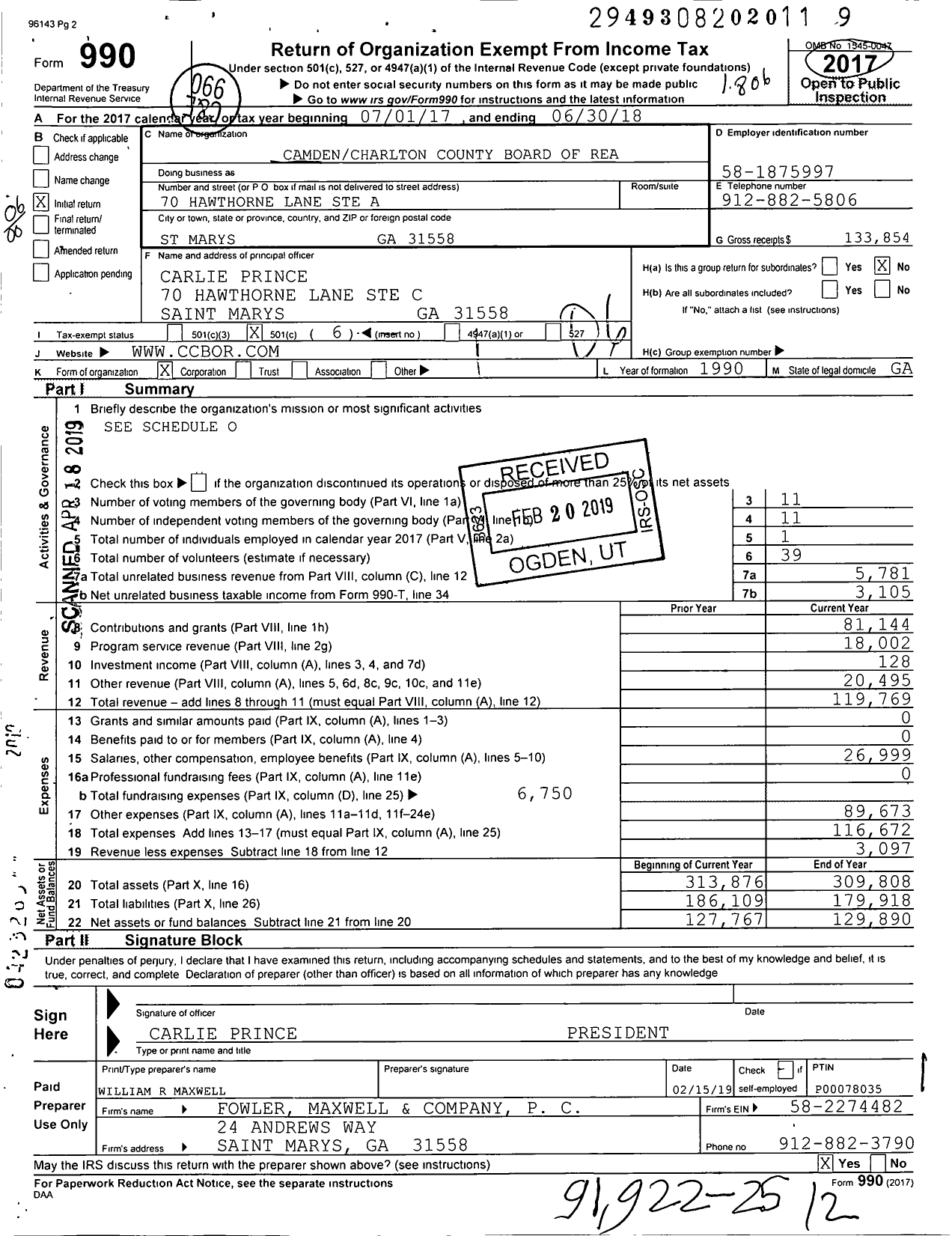 Image of first page of 2017 Form 990O for Camdencharlton County Board of Realtors