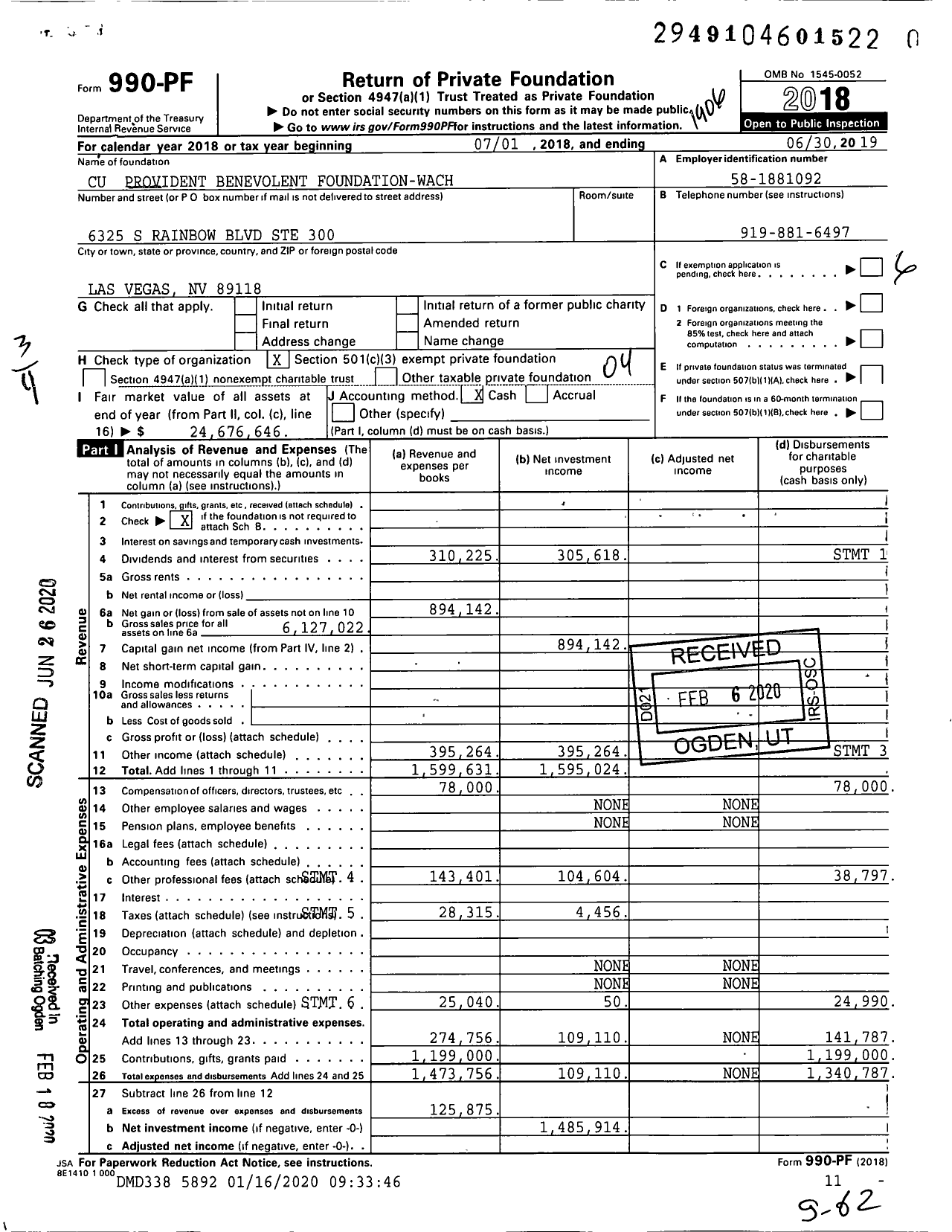 Image of first page of 2018 Form 990PR for Provident Benevolent Foundation