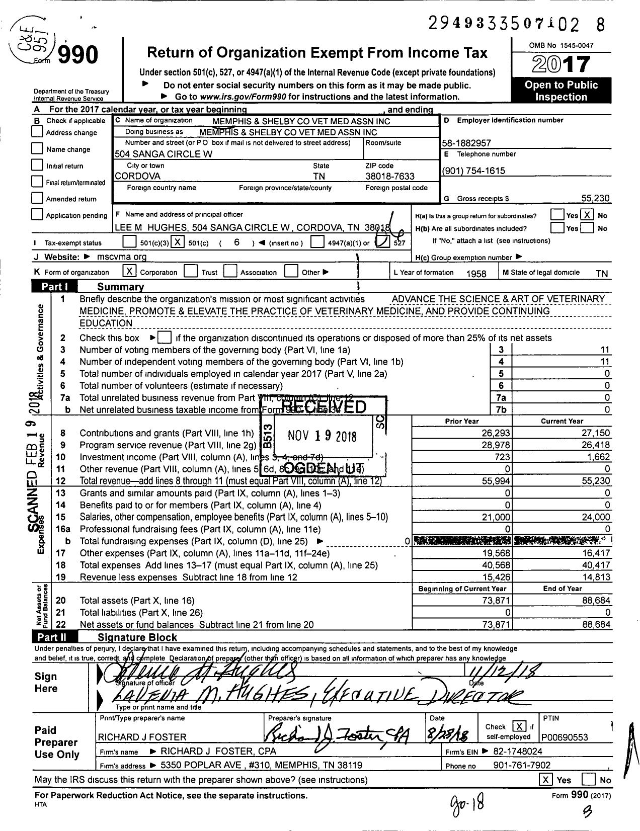 Image of first page of 2017 Form 990O for Memphis and Shelby Vet Med Association