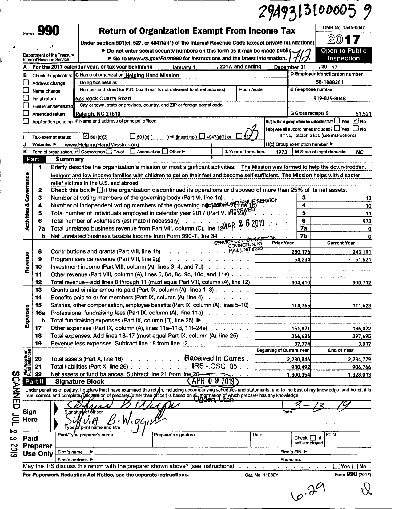 Image of first page of 2017 Form 990 for Helping Hand Mission