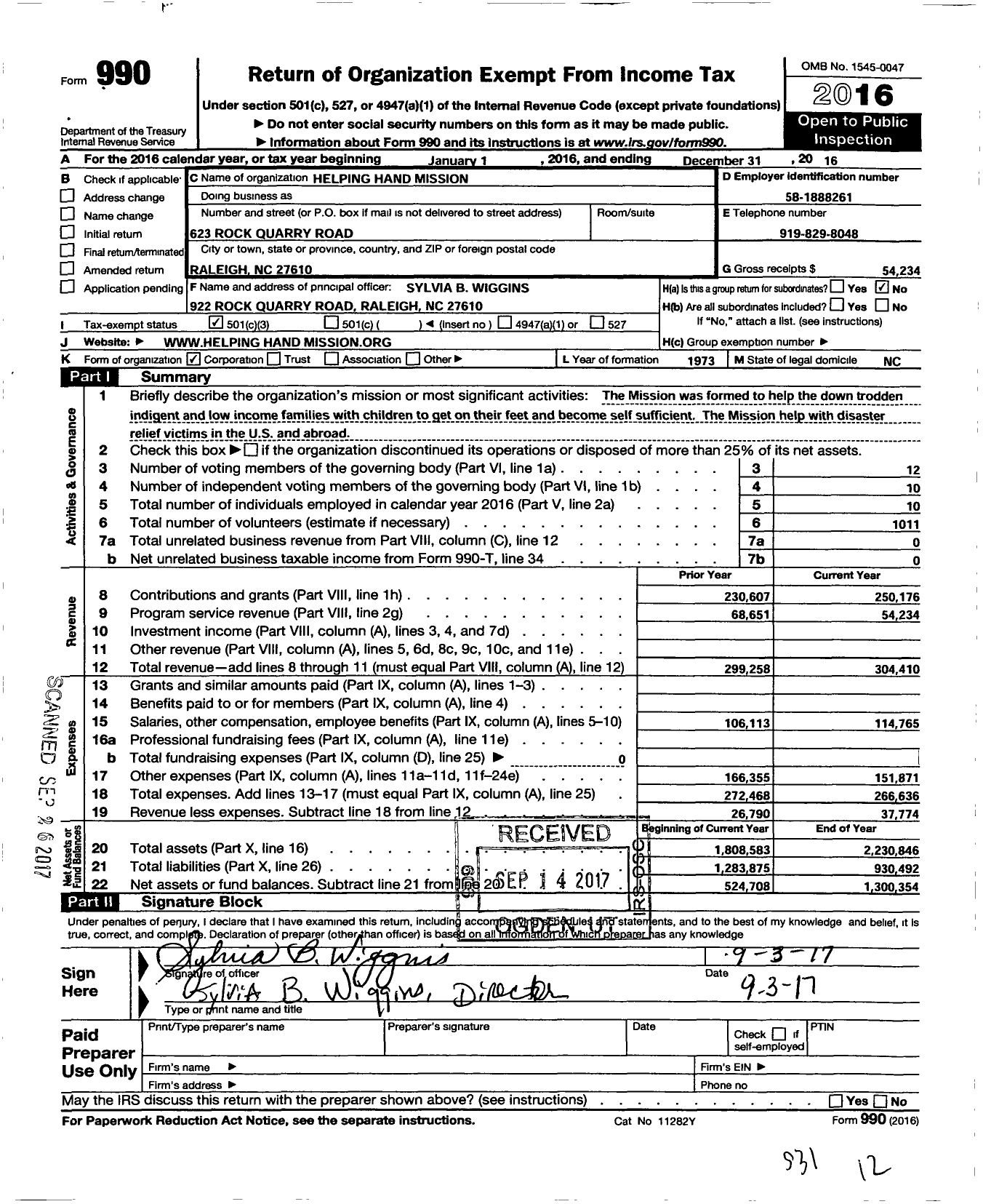 Image of first page of 2016 Form 990 for Helping Hand Mission