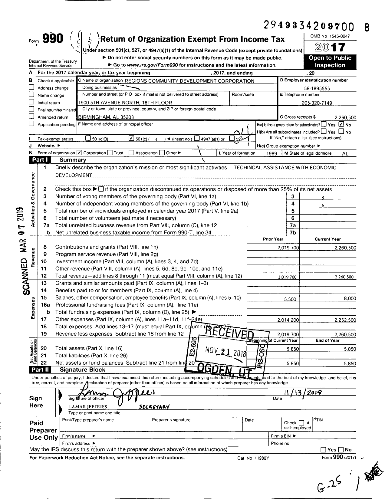 Image of first page of 2017 Form 990O for Regions Community Development Corporation