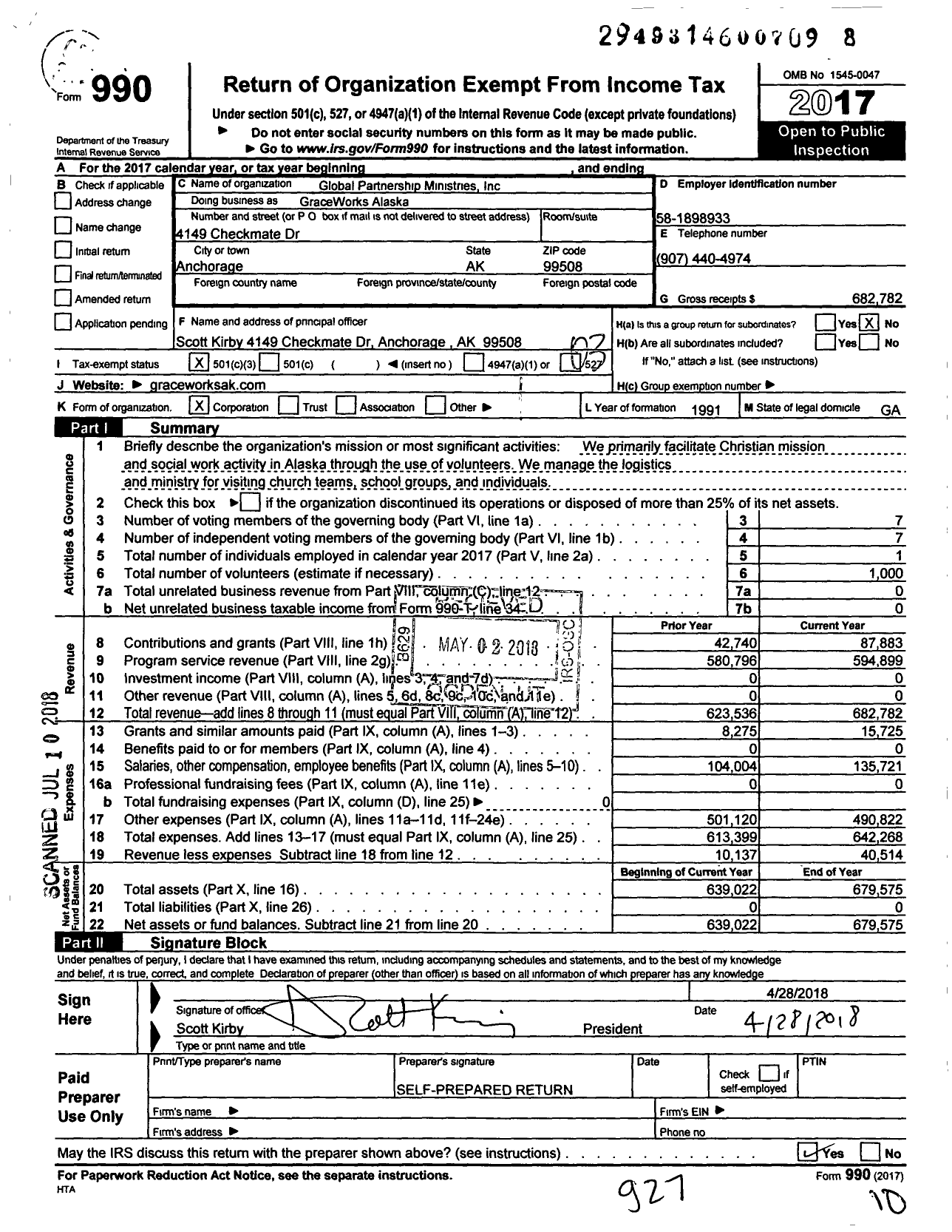 Image of first page of 2017 Form 990 for GraceWorks Alaska