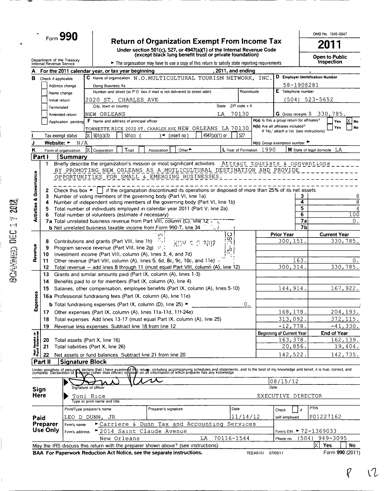 Image of first page of 2011 Form 990 for Greater N O Multicultural Tourism Network