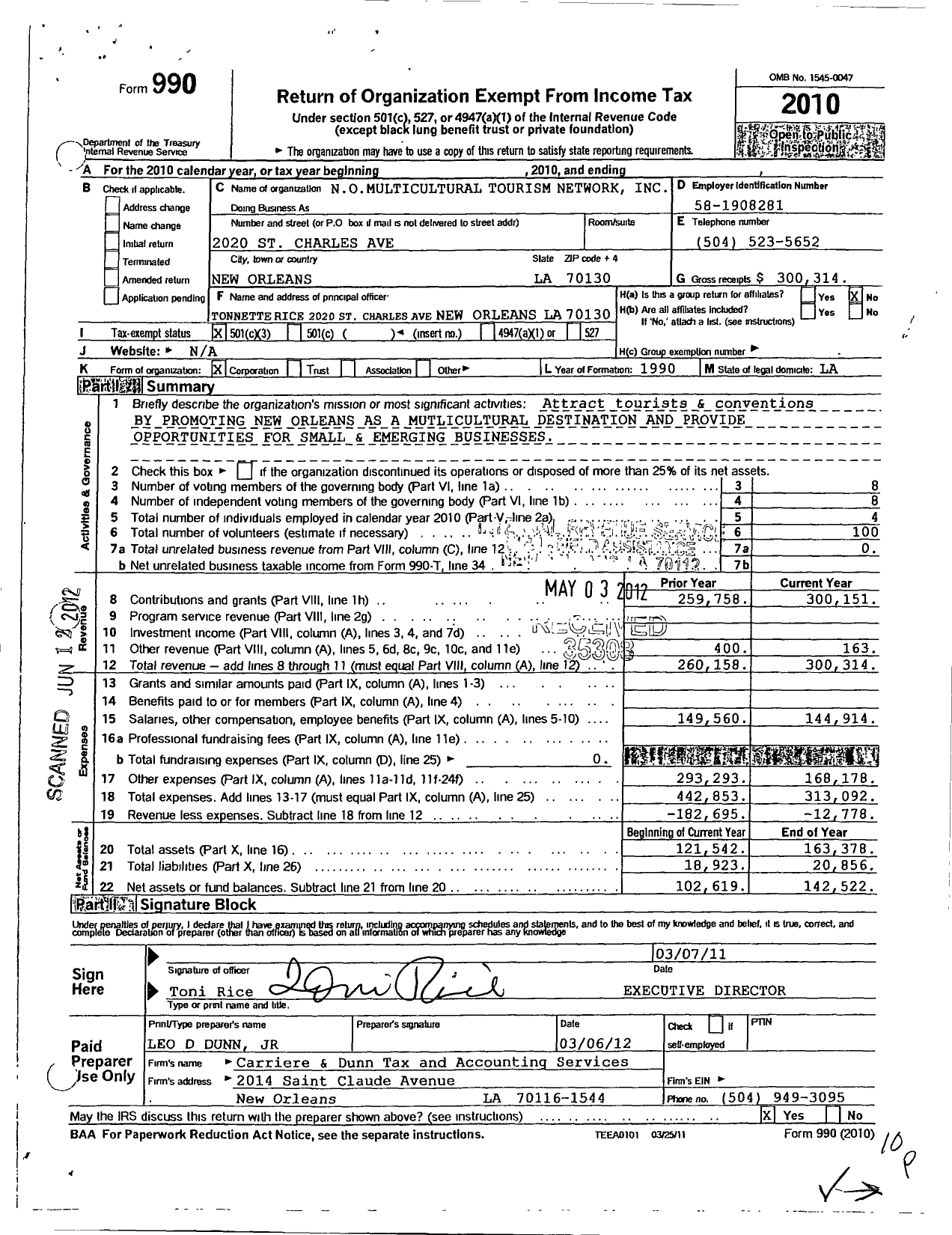 Image of first page of 2010 Form 990 for Greater N O Multicultural Tourism Network