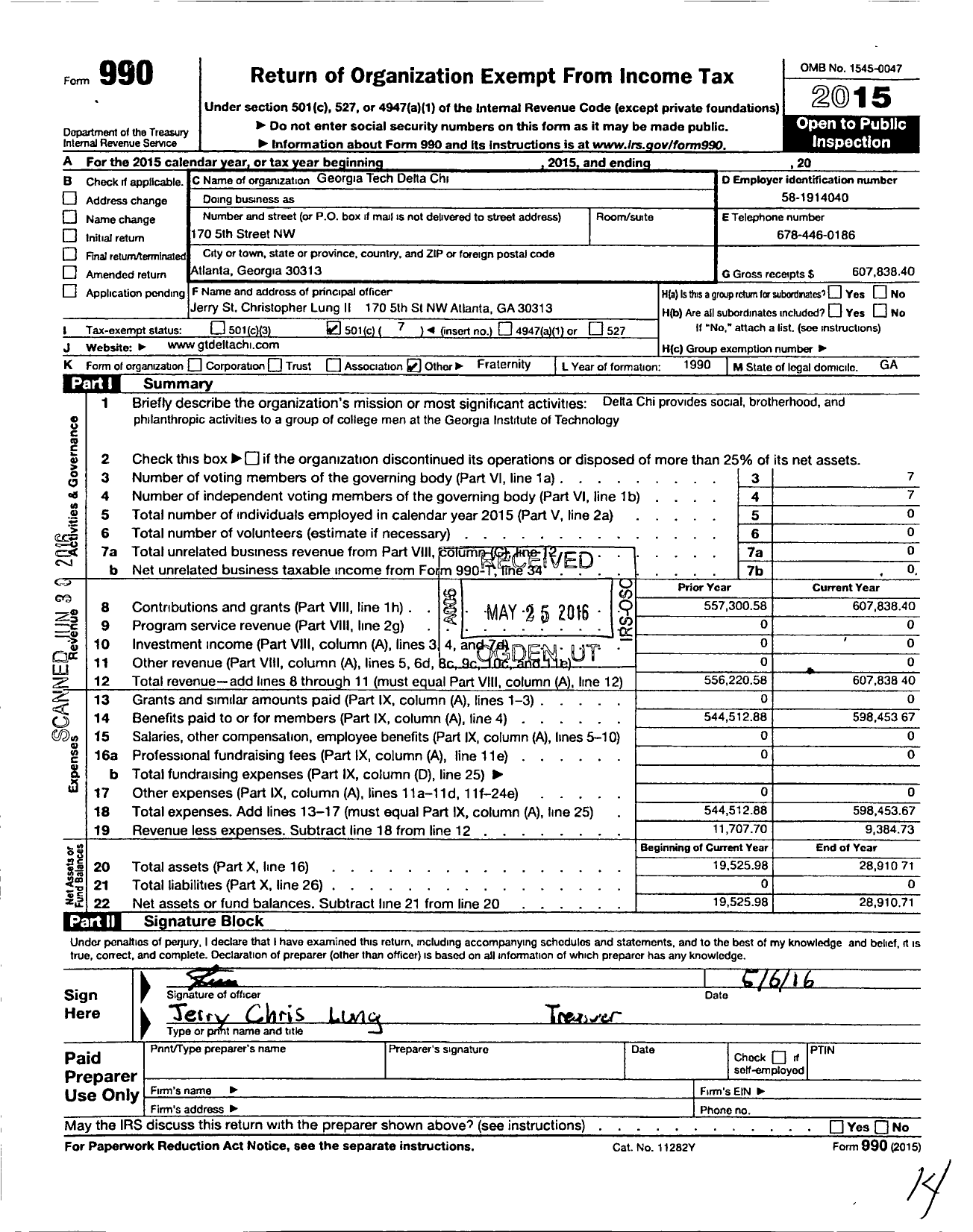 Image of first page of 2015 Form 990O for Georgia Tech Delta Chi