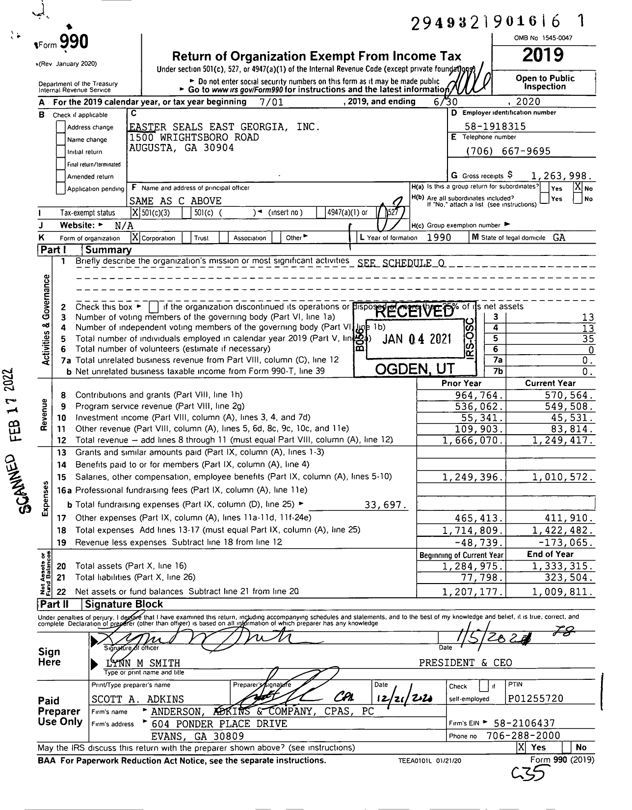 Image of first page of 2019 Form 990 for Easter Seals East Georgia