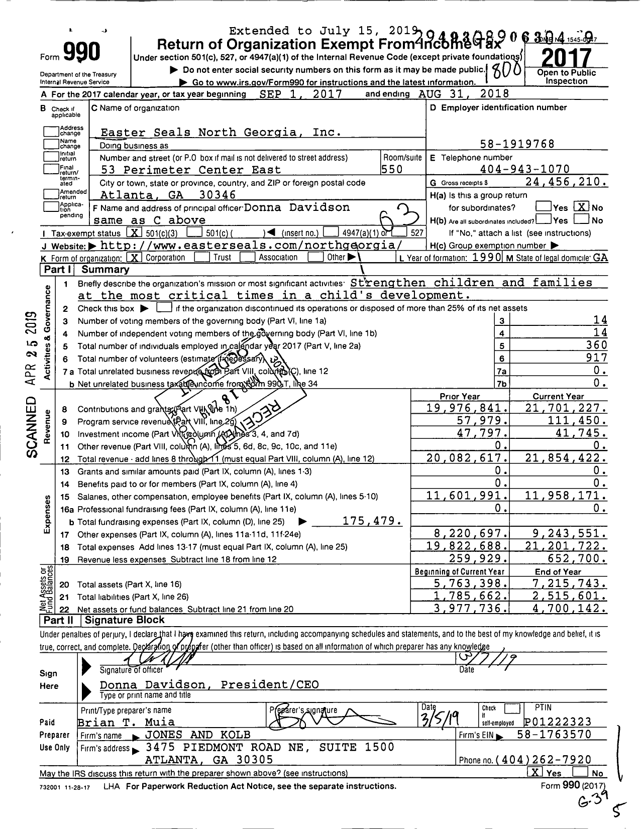 Image of first page of 2017 Form 990 for Easter Seals North Georgia (ESNG)