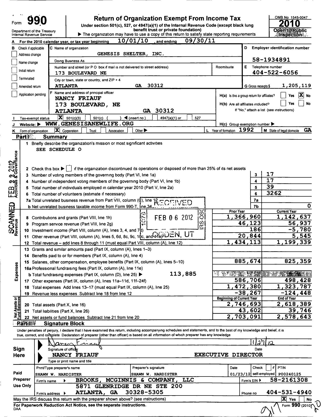 Image of first page of 2010 Form 990 for Genesis Shelter