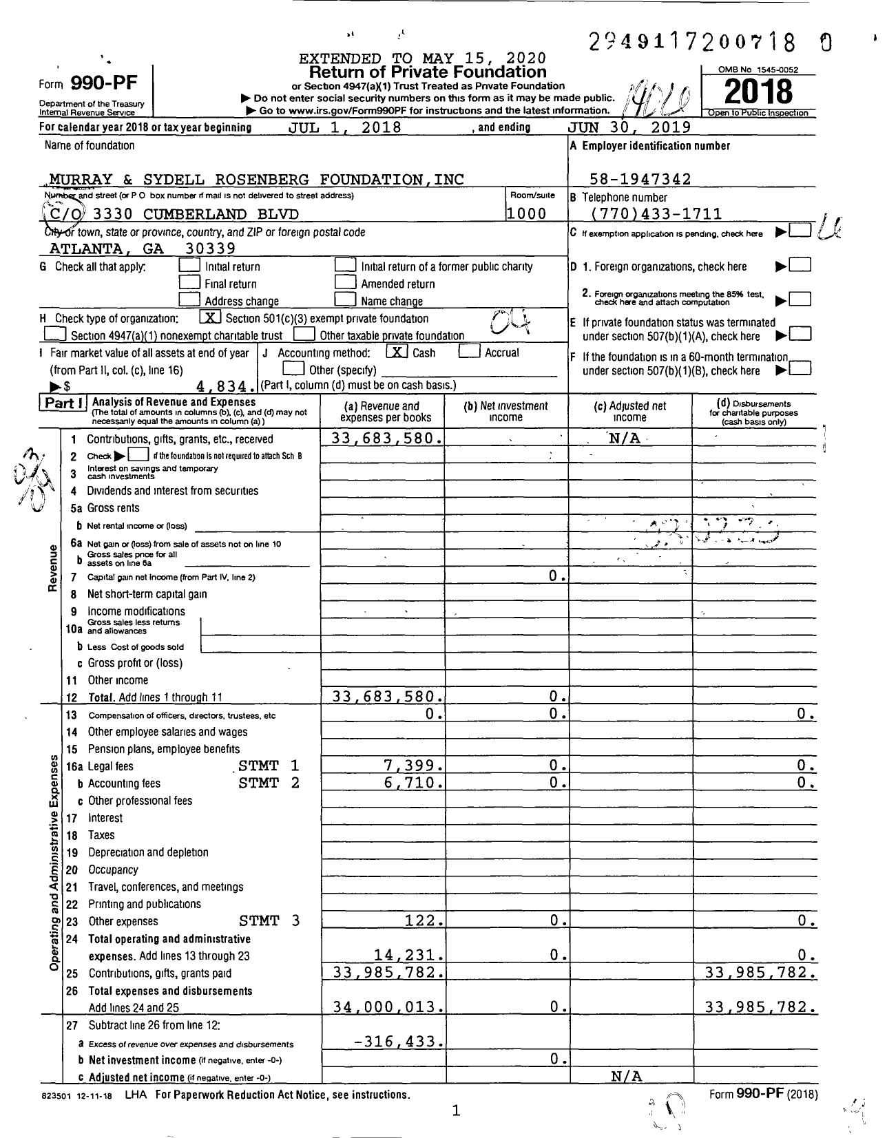 Image of first page of 2018 Form 990PR for Murray and Sydell Rosenberg Foundation