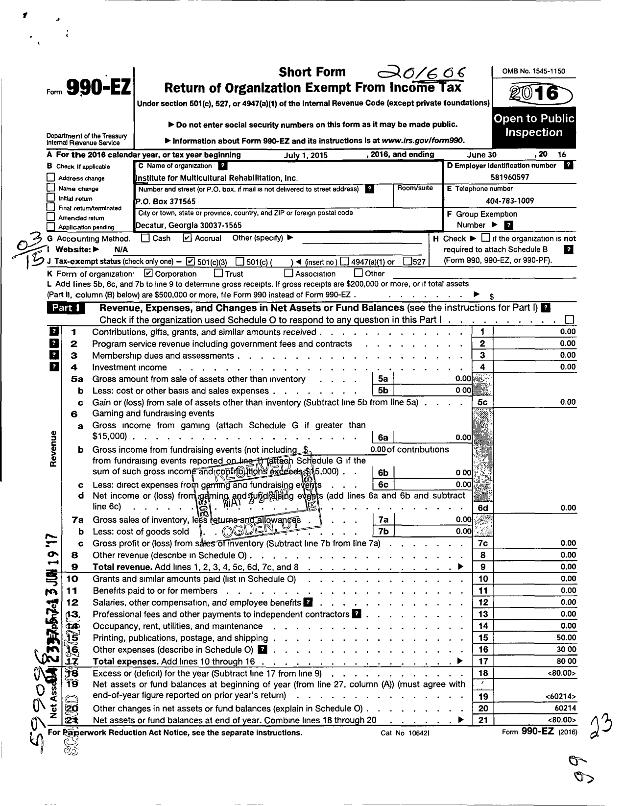 Image of first page of 2015 Form 990EZ for The Unskool of Higher Learning