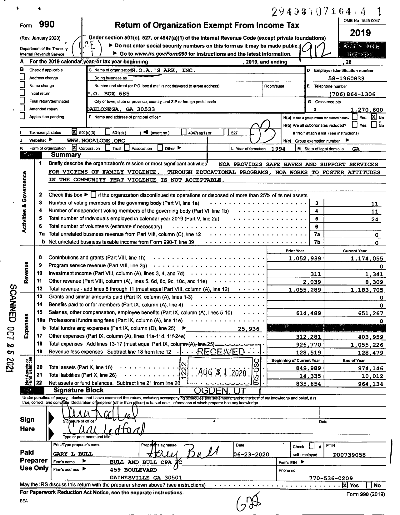 Image of first page of 2019 Form 990 for N O As Ark