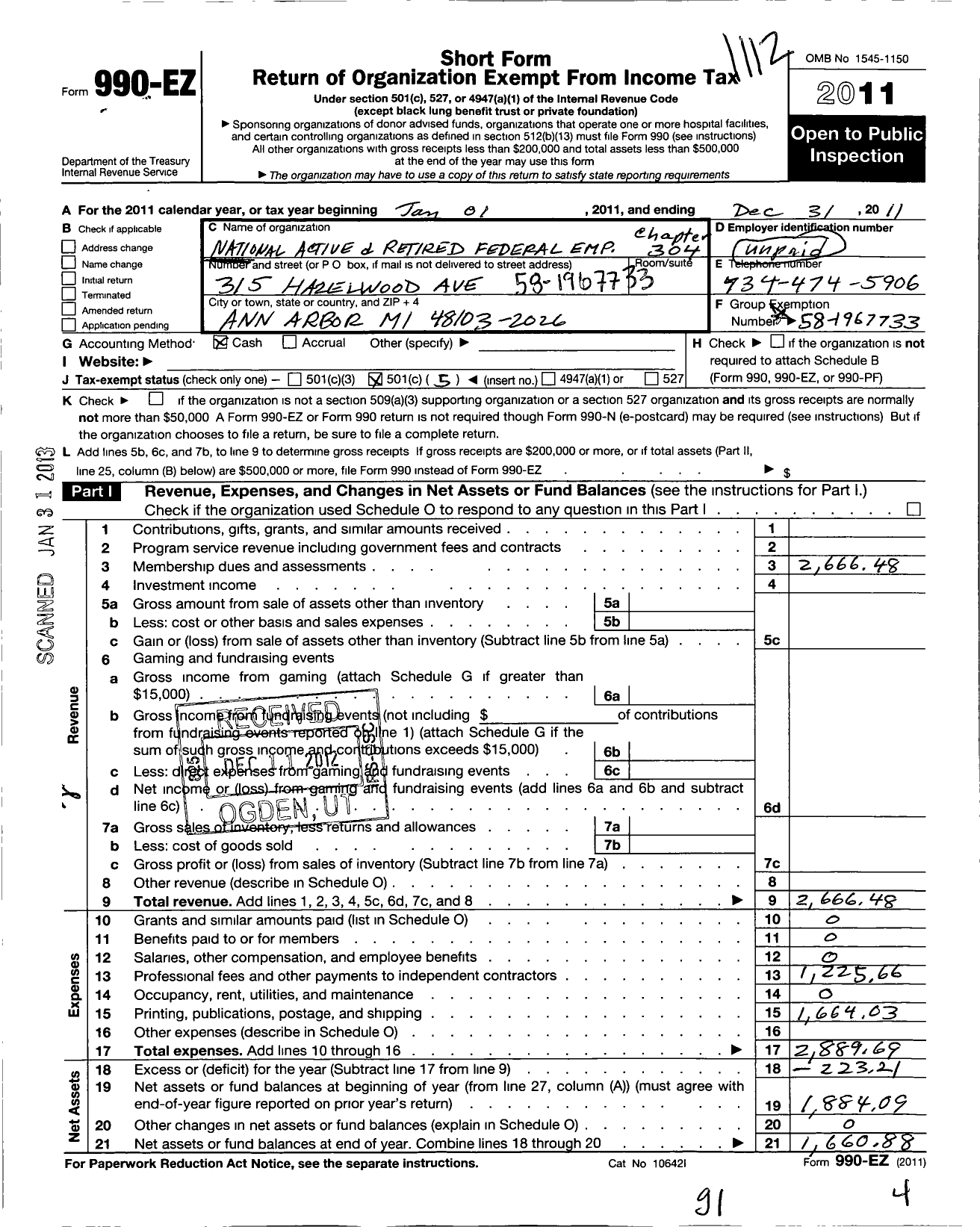 Image of first page of 2011 Form 990EO for National Active and Retired Federal Employees Association - 304