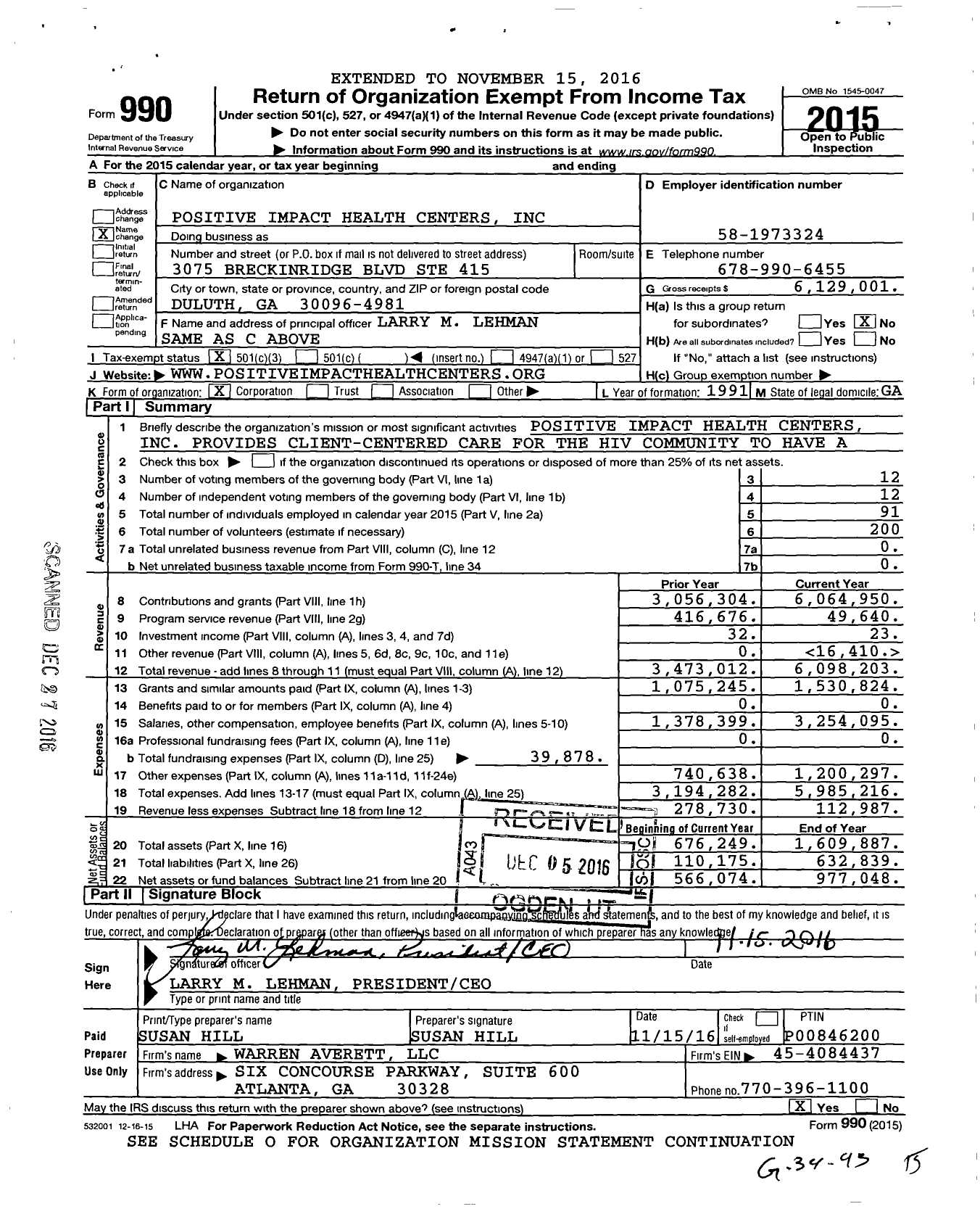 Image of first page of 2015 Form 990 for Positive Impact Health Centers