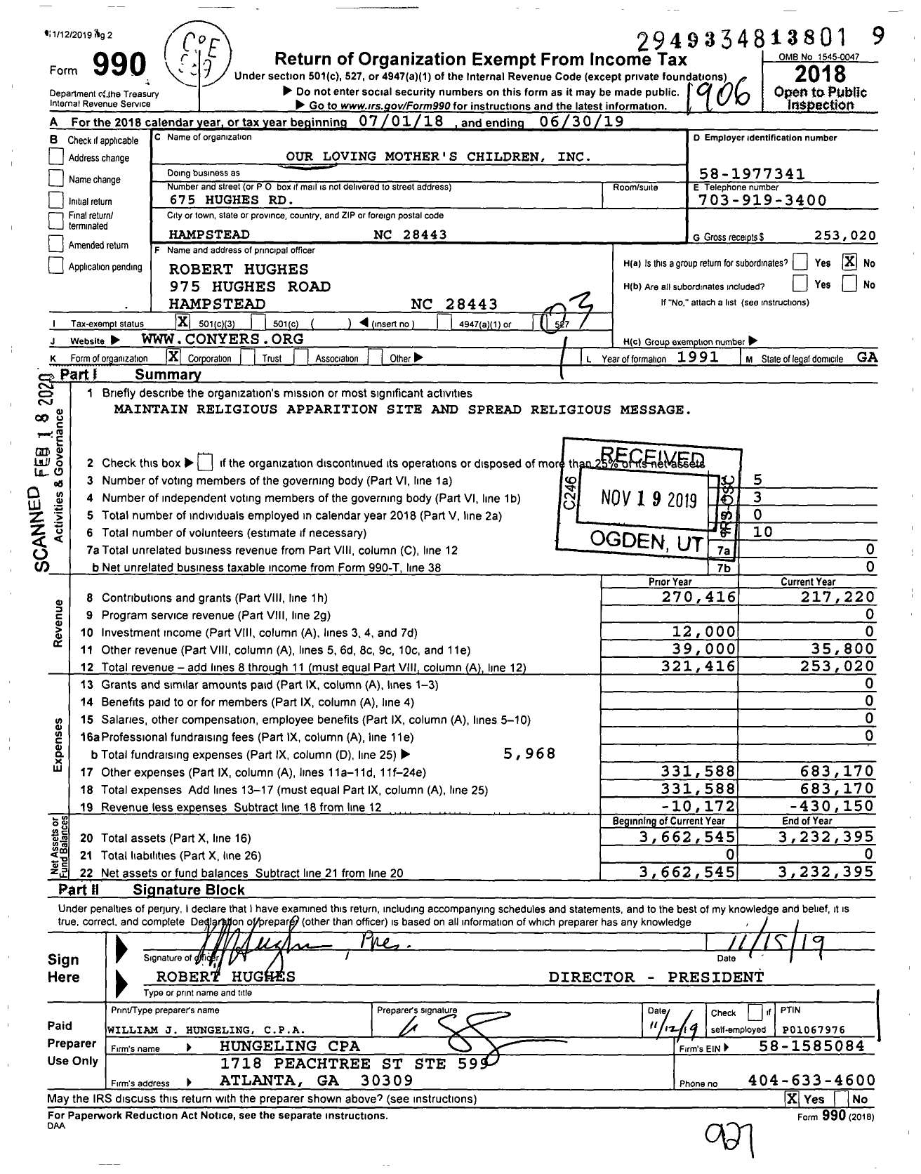 Image of first page of 2018 Form 990 for Our Loving Mother's Children