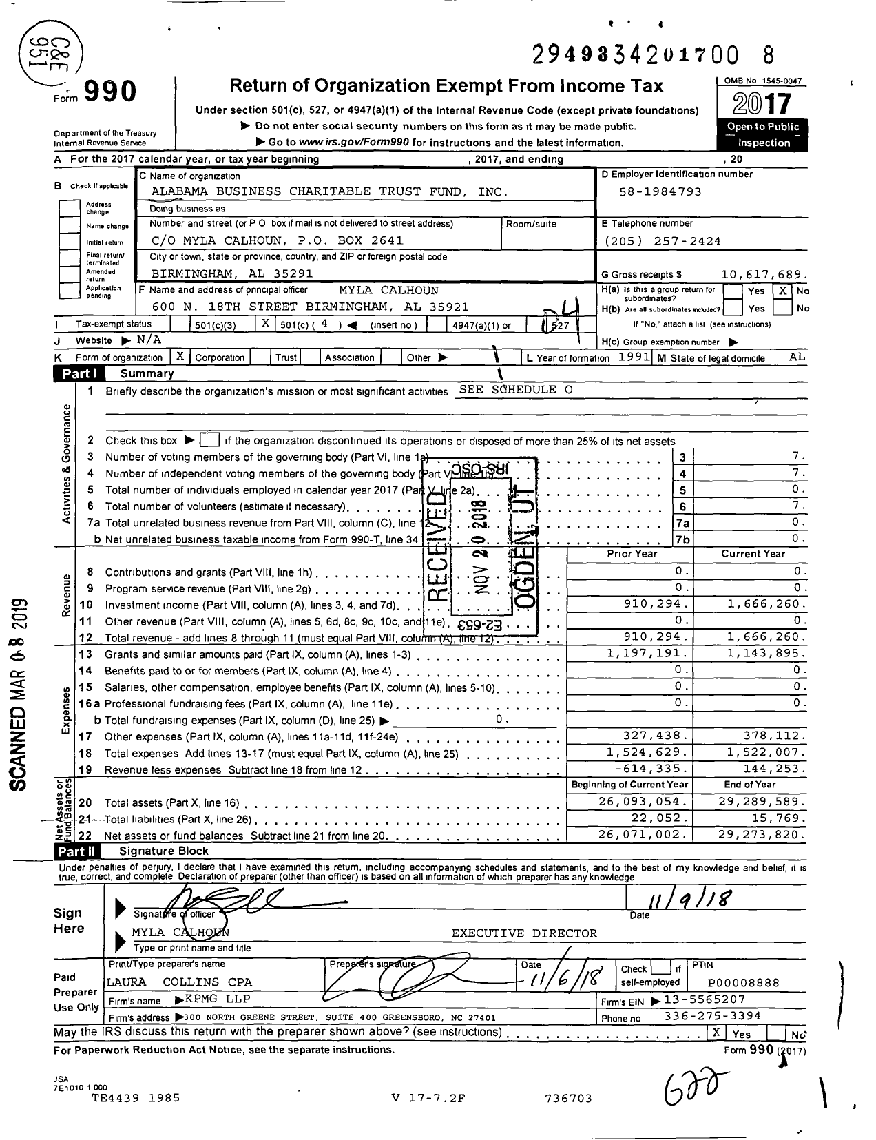 Image of first page of 2017 Form 990O for Alabama Business Charitable Trust Fund