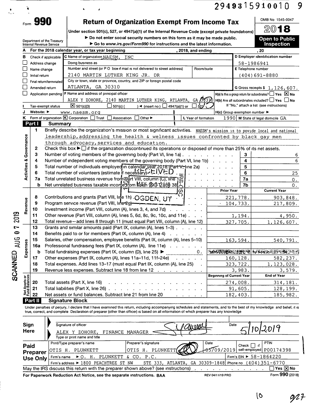 Image of first page of 2018 Form 990 for National Aids Education and Services for Minorities (NAESM)