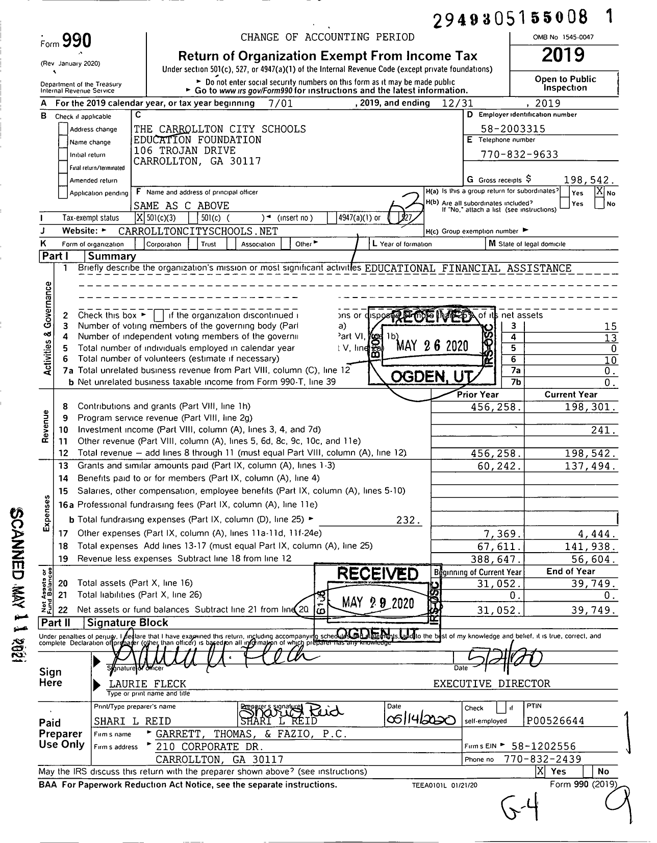 Image of first page of 2019 Form 990 for The Carrollton City Schools Education Foundation