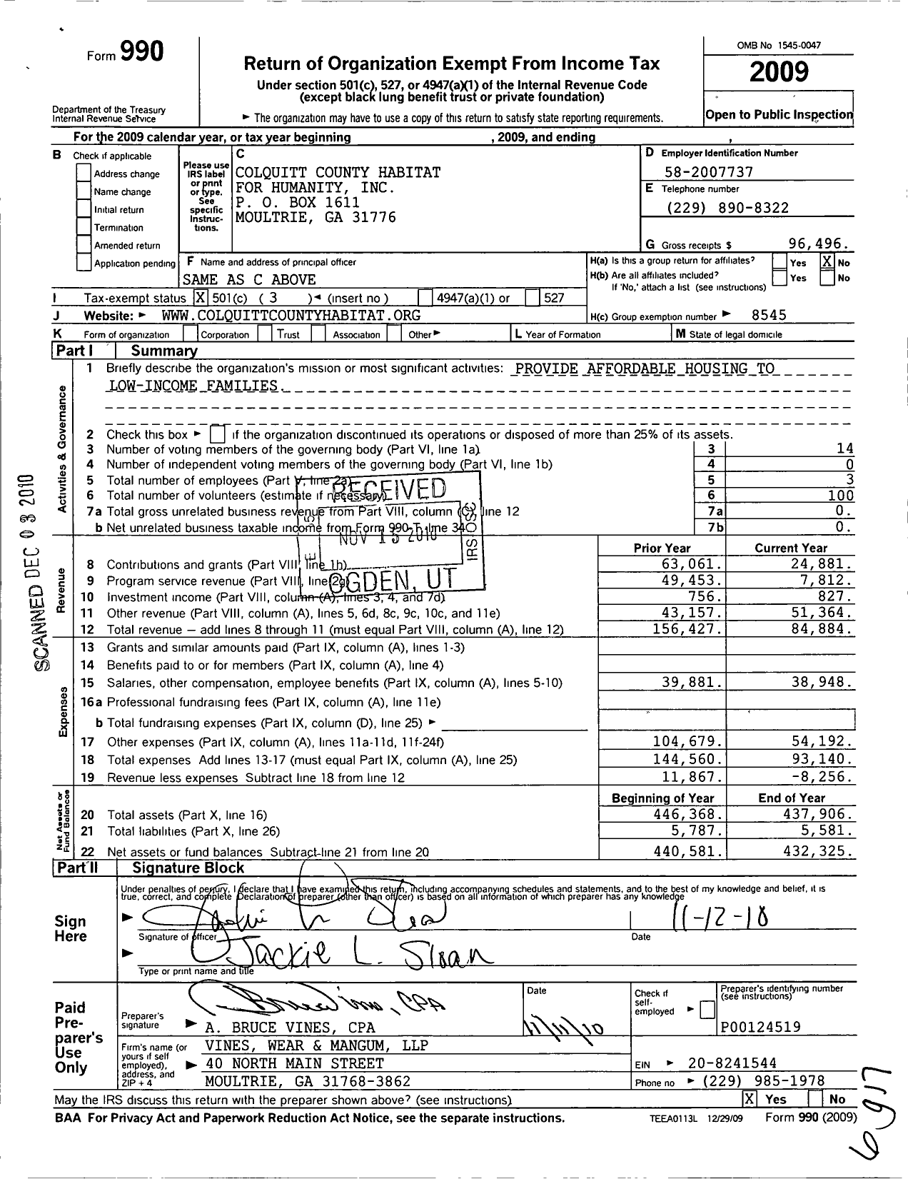 Image of first page of 2009 Form 990 for Colquitt County Habitat for Humanity