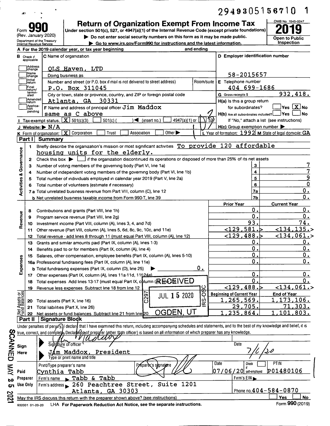 Image of first page of 2019 Form 990 for QLS Haven