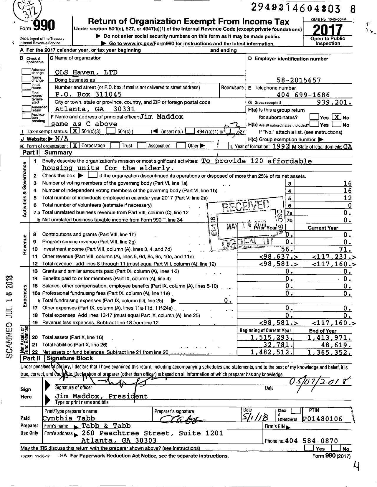 Image of first page of 2017 Form 990 for QLS Haven