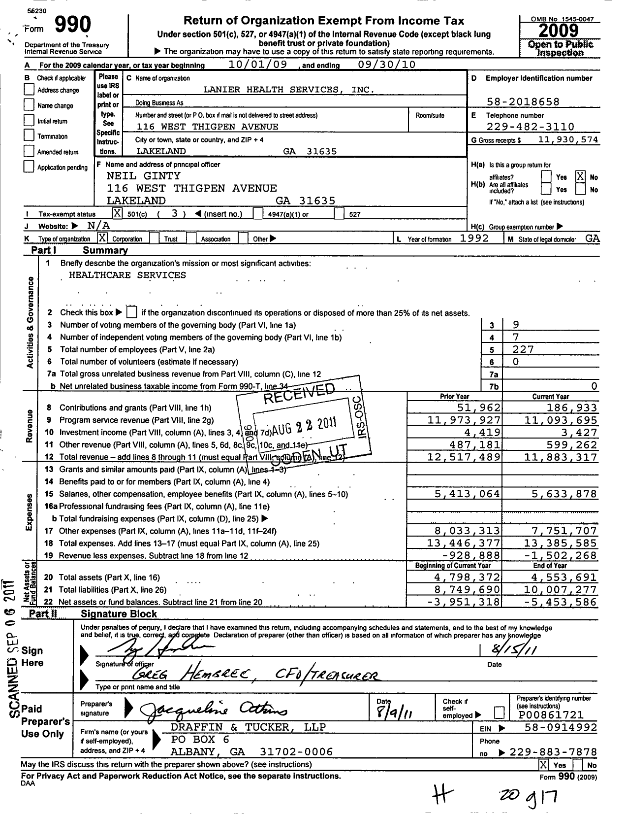 Image of first page of 2009 Form 990 for Louis Smith Memorial Hospital