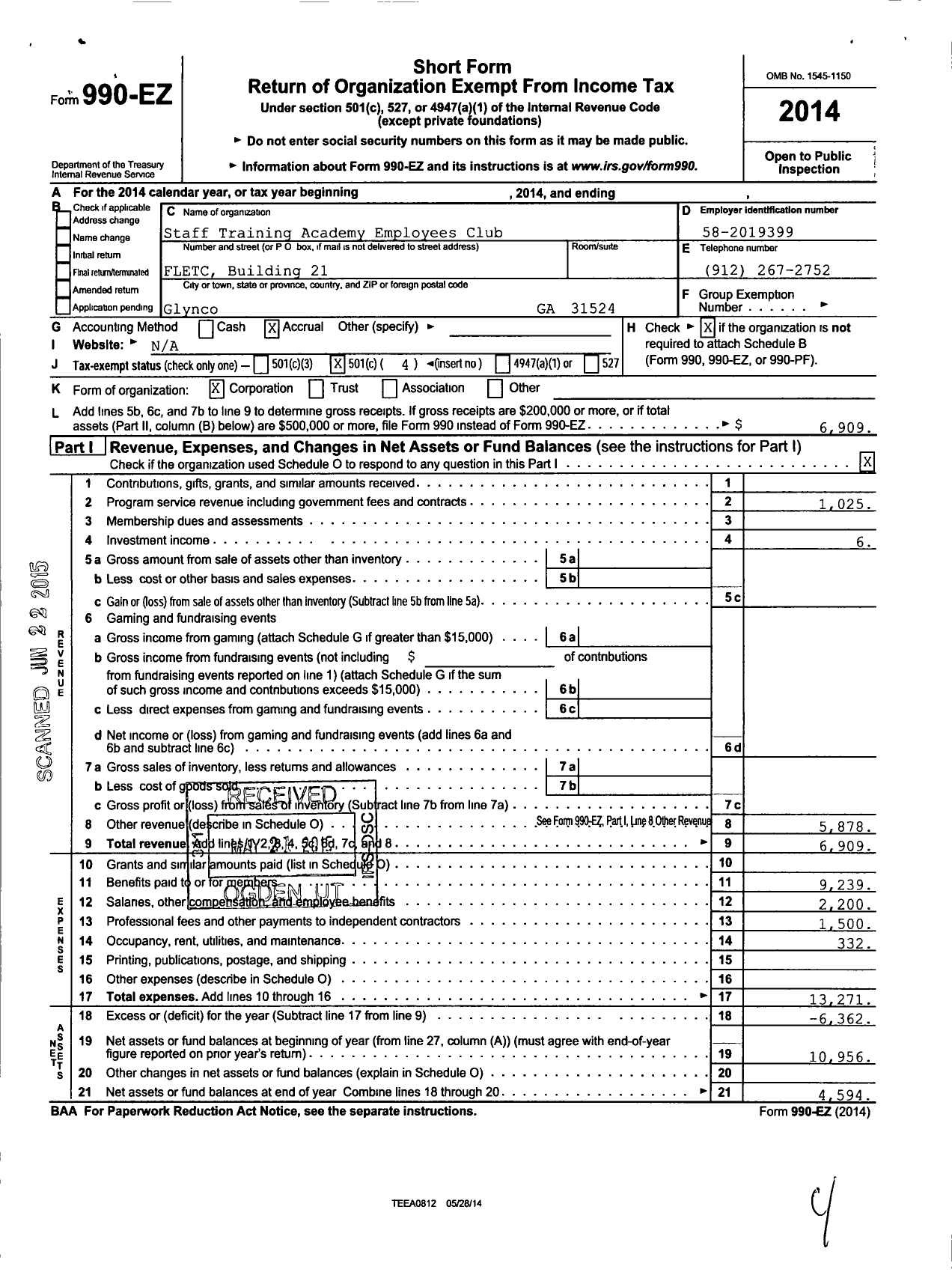 Image of first page of 2014 Form 990EO for Staff Training Academy Employees Club