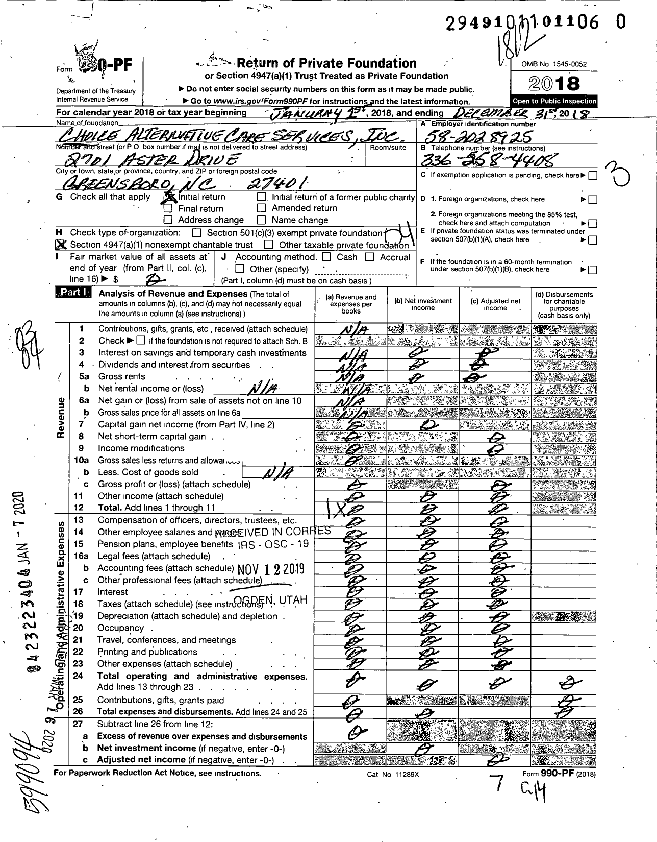 Image of first page of 2018 Form 990PR for Choice Alternative Care Services