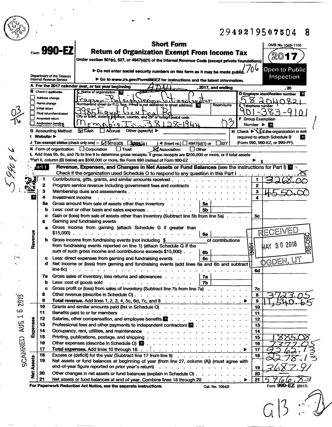 Image of first page of 2016 Form 990EZ for Frayser Raleigh Senior Center