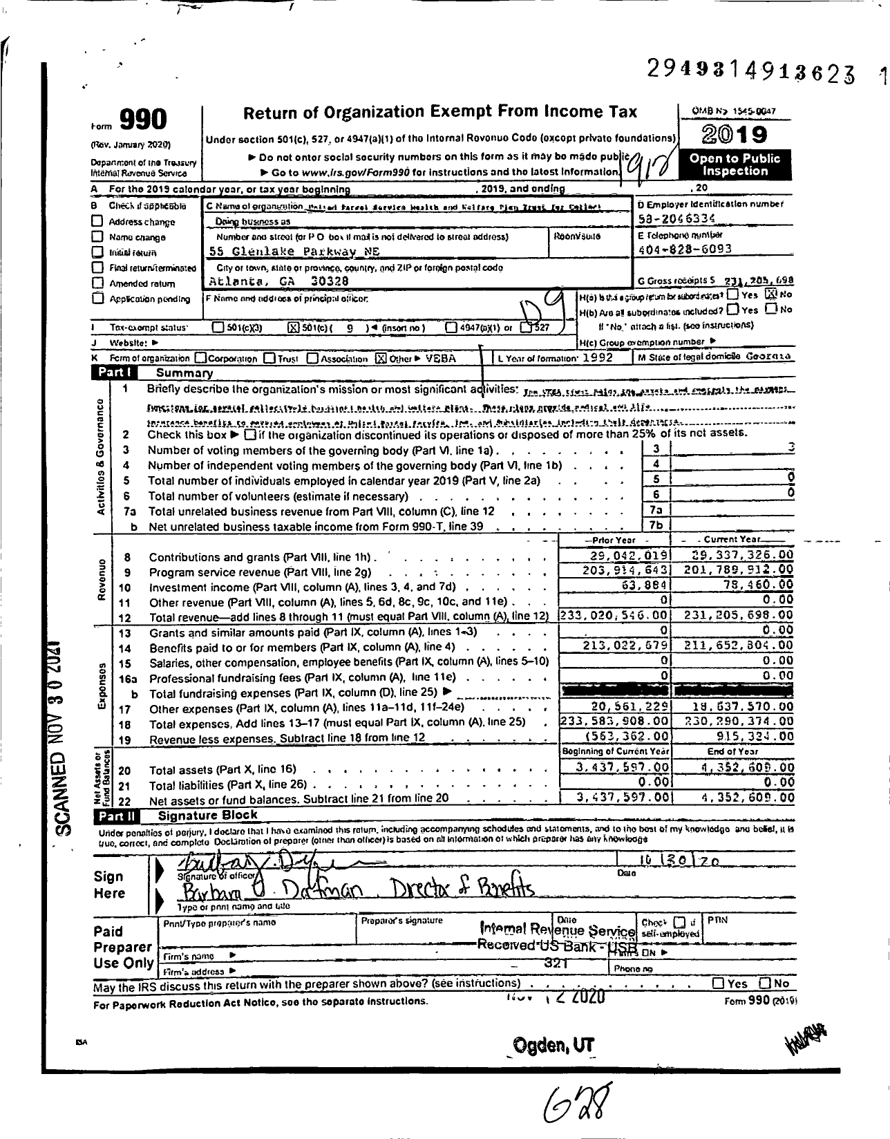 Image of first page of 2019 Form 990O for United Parcel Service Health and Welfare Plan Trust for Collect