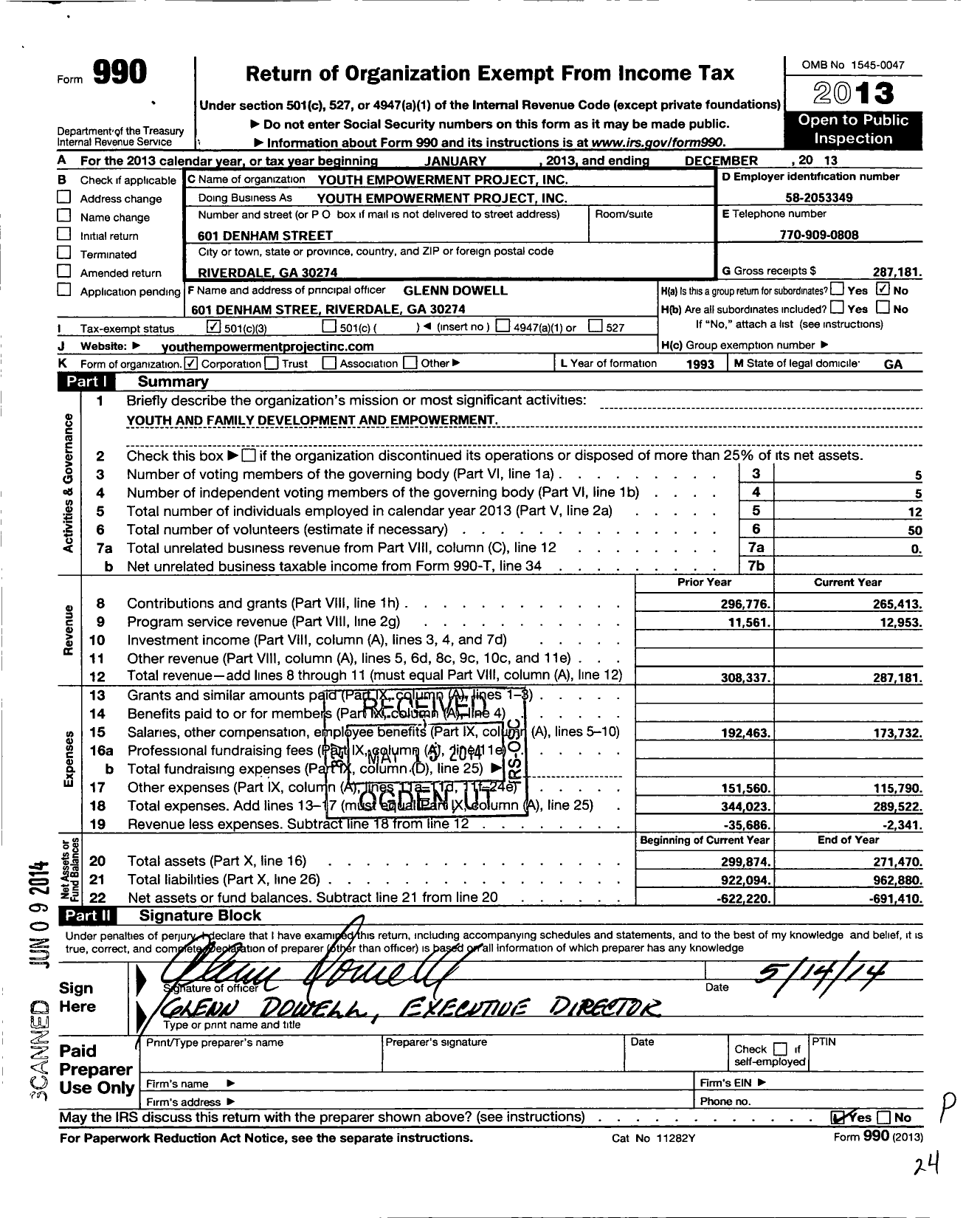 Image of first page of 2013 Form 990 for Youth Empowerment Project