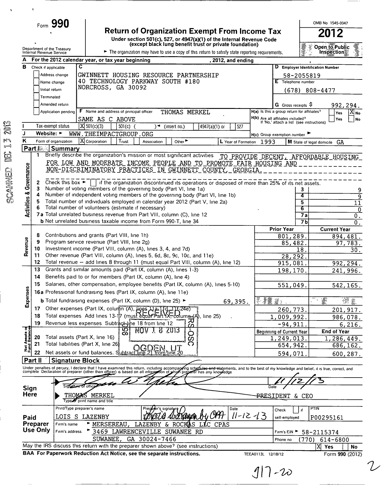 Image of first page of 2012 Form 990 for The IMPACT Group