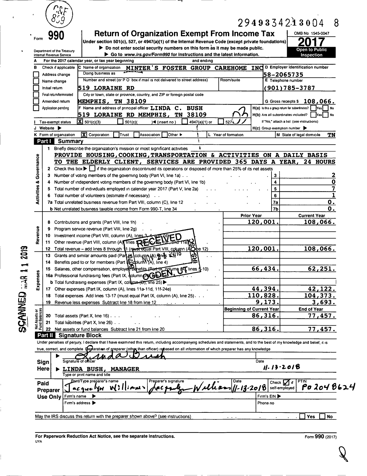 Image of first page of 2017 Form 990 for Minters Fosters Group Carehome