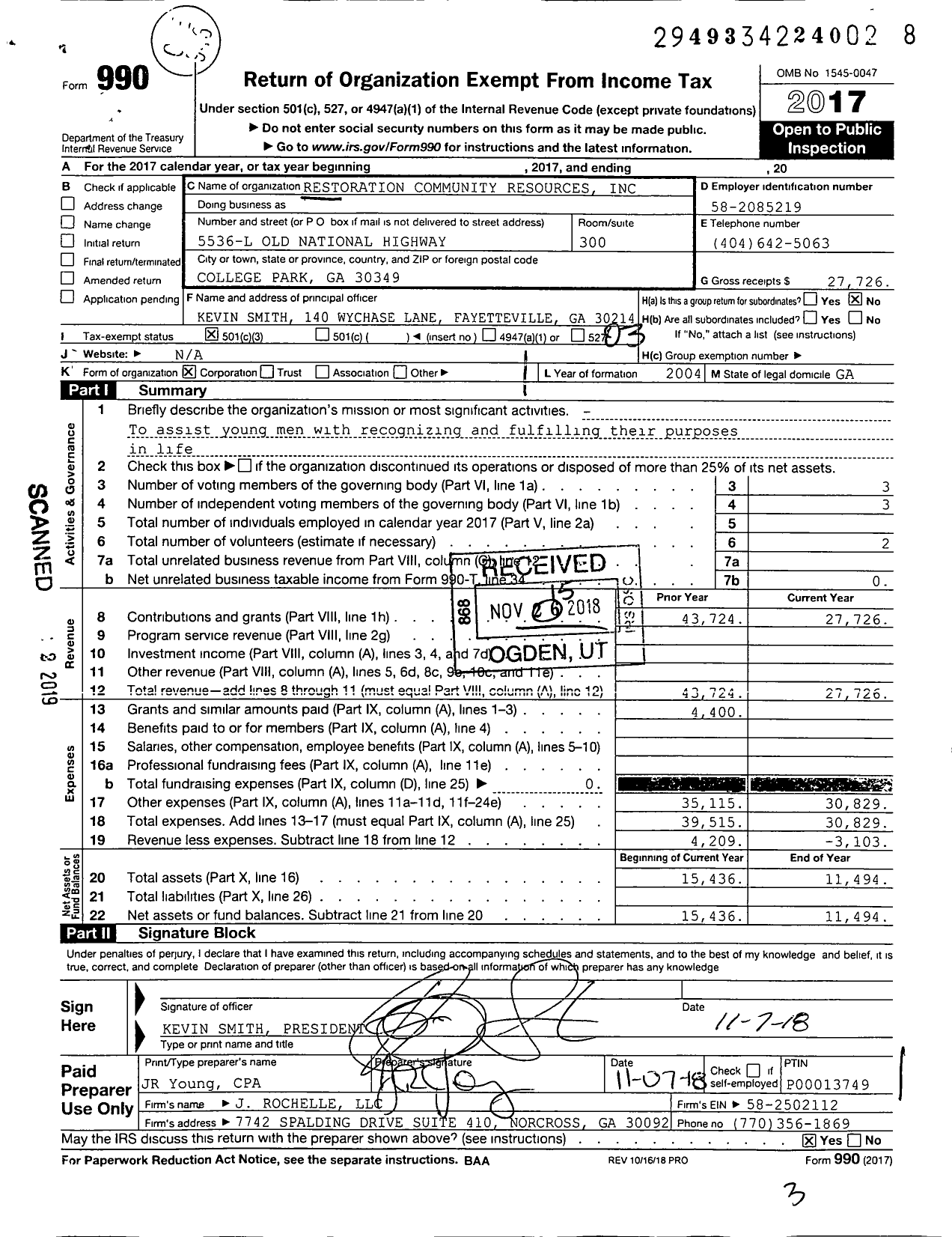 Image of first page of 2017 Form 990 for Restoration Community Resources