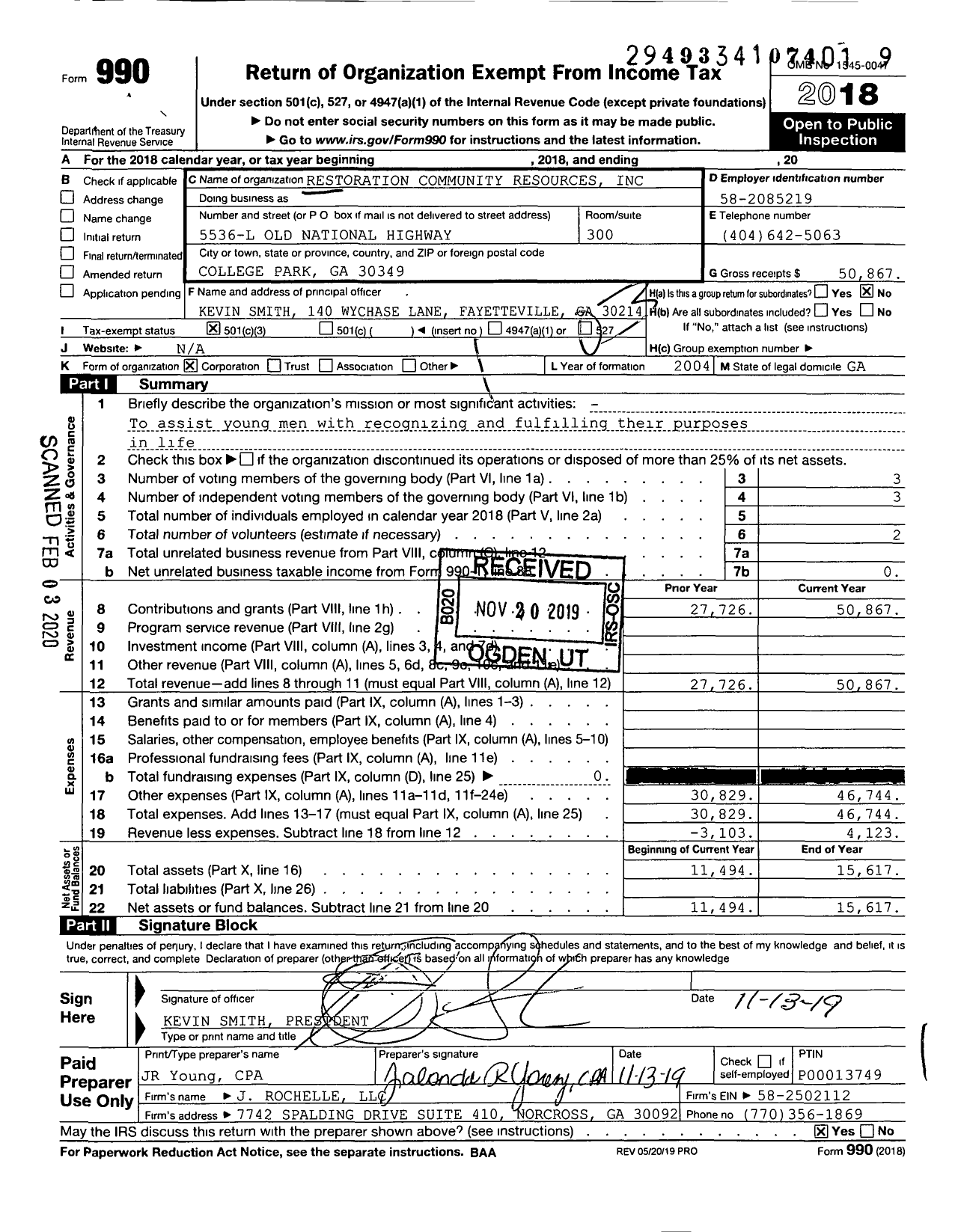 Image of first page of 2018 Form 990 for Restoration Community Resources