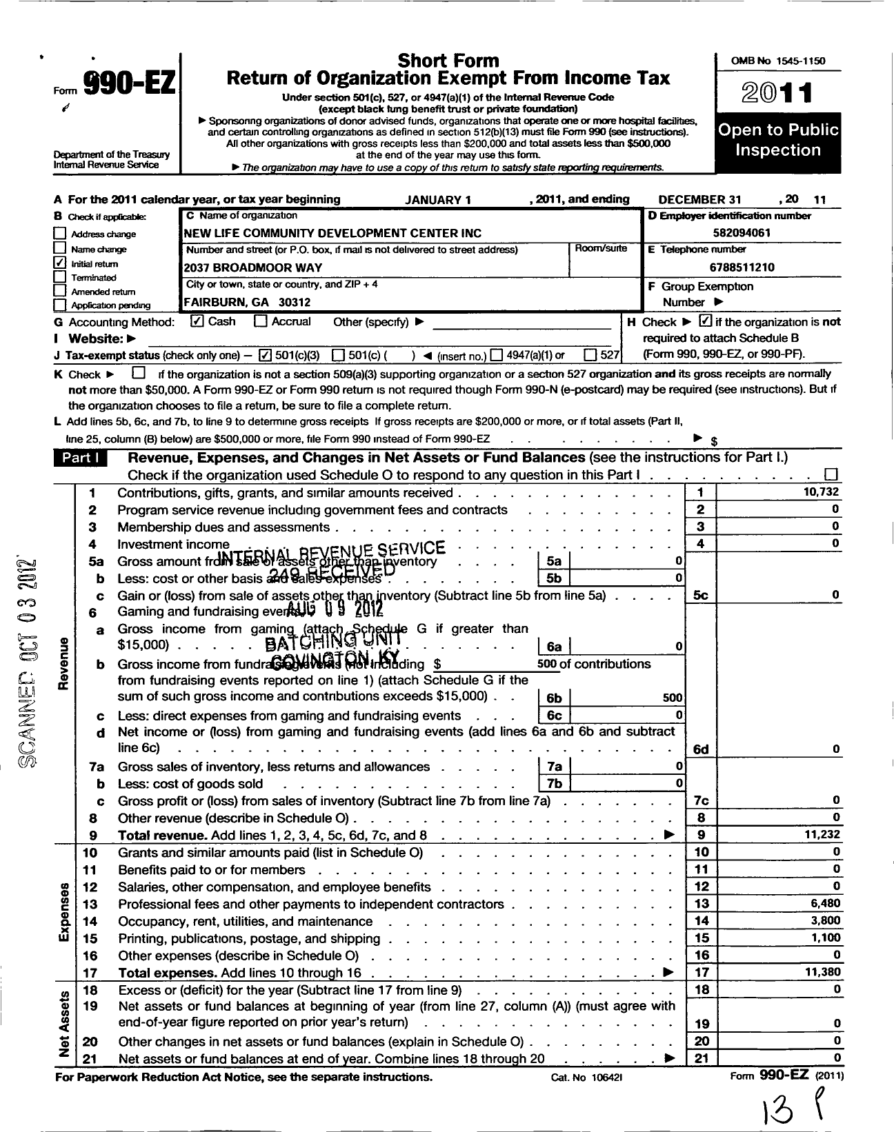 Image of first page of 2011 Form 990EZ for New Life Community Development Center