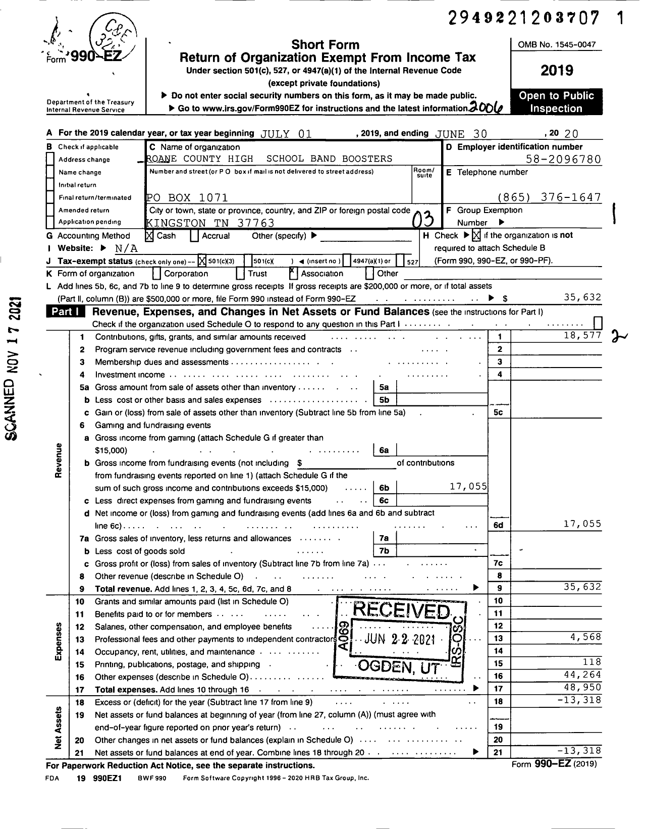 Image of first page of 2019 Form 990EZ for Roane County High School Band Boosters Association