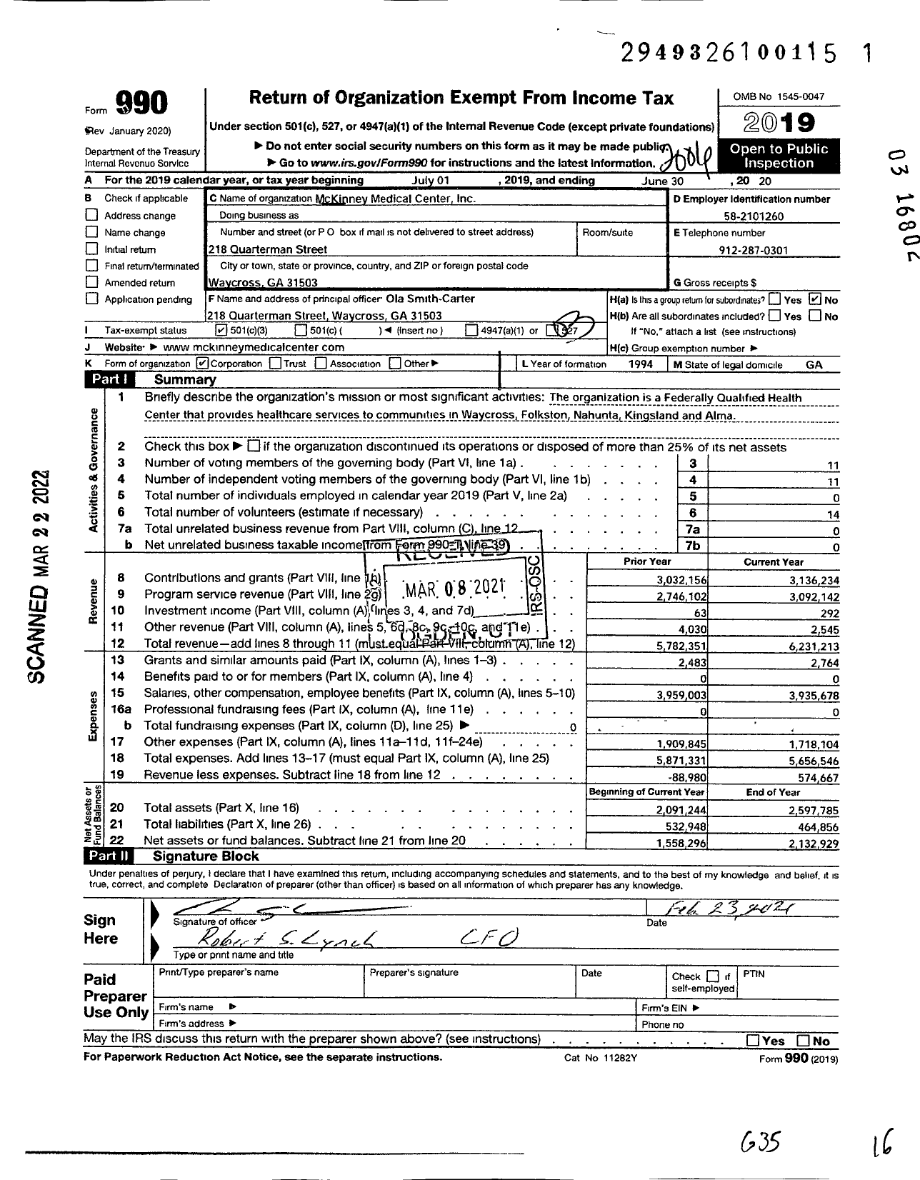 Image of first page of 2019 Form 990 for Mckinney Medical Center