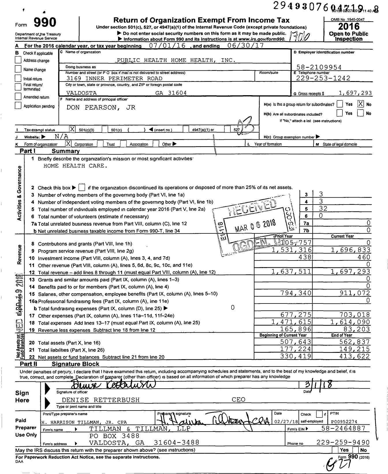 Image of first page of 2016 Form 990 for Public Health Home Health