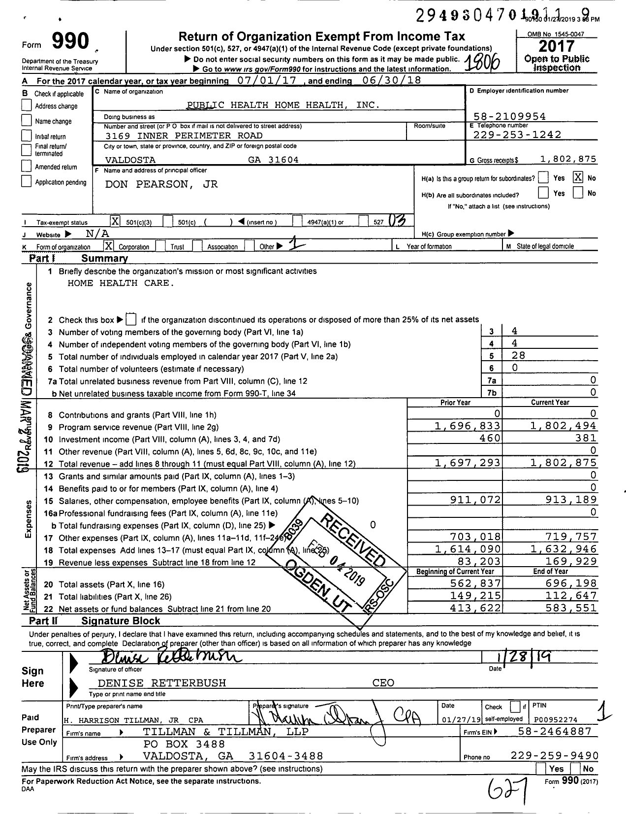 Image of first page of 2017 Form 990 for Public Health Home Health